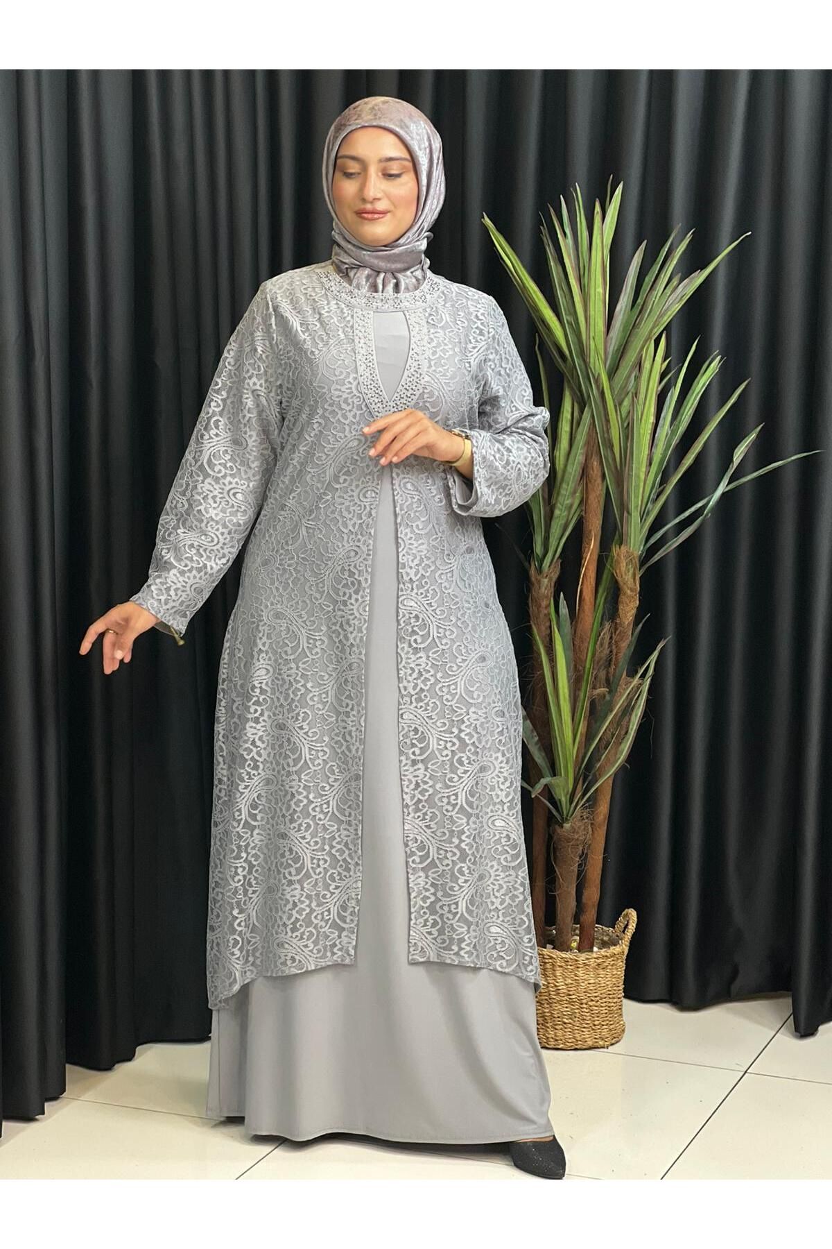 Butik büyük beden Üstü Güpür Elbise