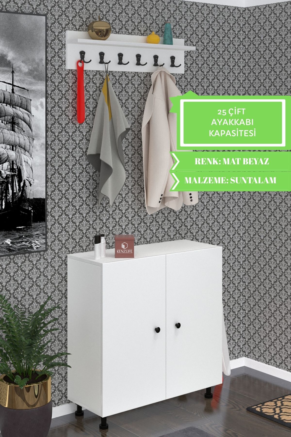 Kenzlife portmanto ayakkabılık ve askılık tomak5 byzbyz 83*100*32 yirmibeş çift ayakkabı kapasitesi
