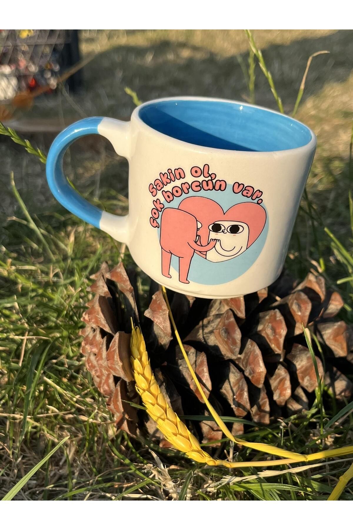 Inspire Ceramic Esprili Seramik Kahve Kupası 200 ml Komik Baskılı Seramik Hediyelik Kupa | Sakin Ol Çok Borcun Var K