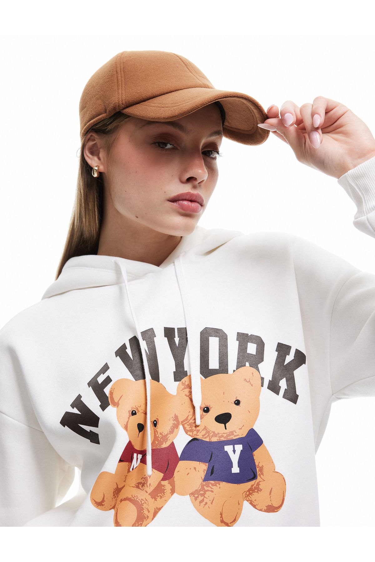 Koton Ayı Baskılı Şardonlu Kapüşonlu Oversize Sweatshirt