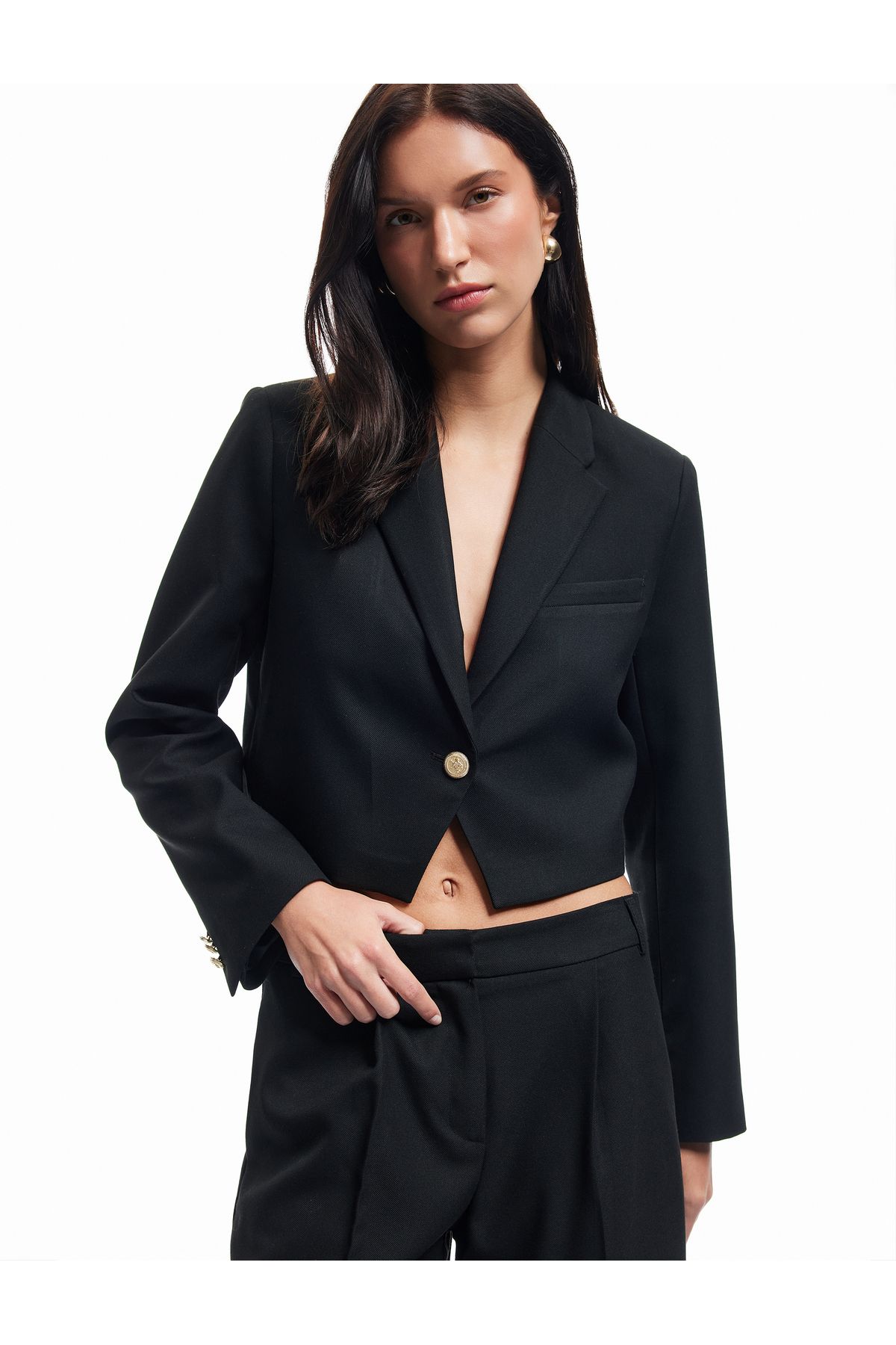 Koton Kruvaze Uzun Kollu Crop Blazer Ceket