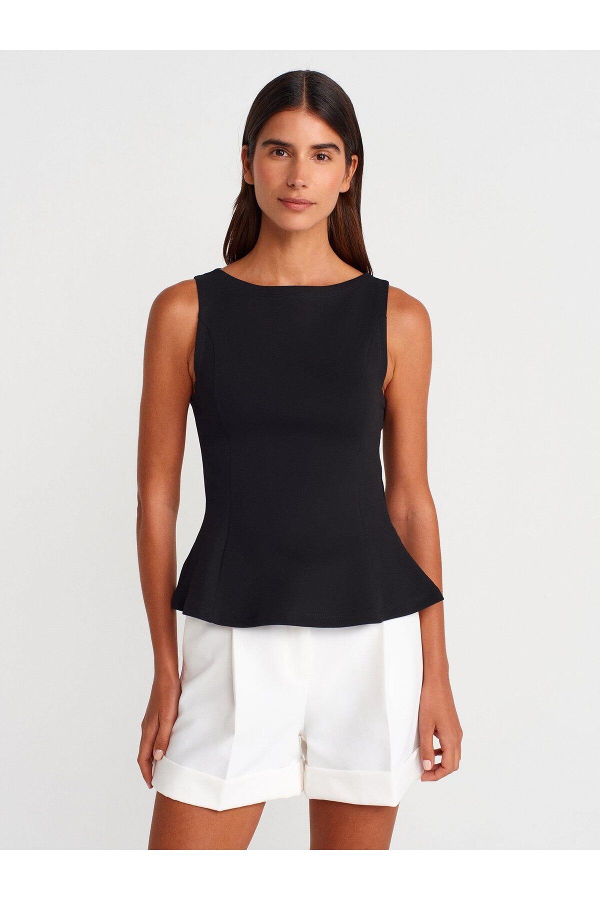 Dilvin 21001 Kayık Yaka Peplum Top Crop