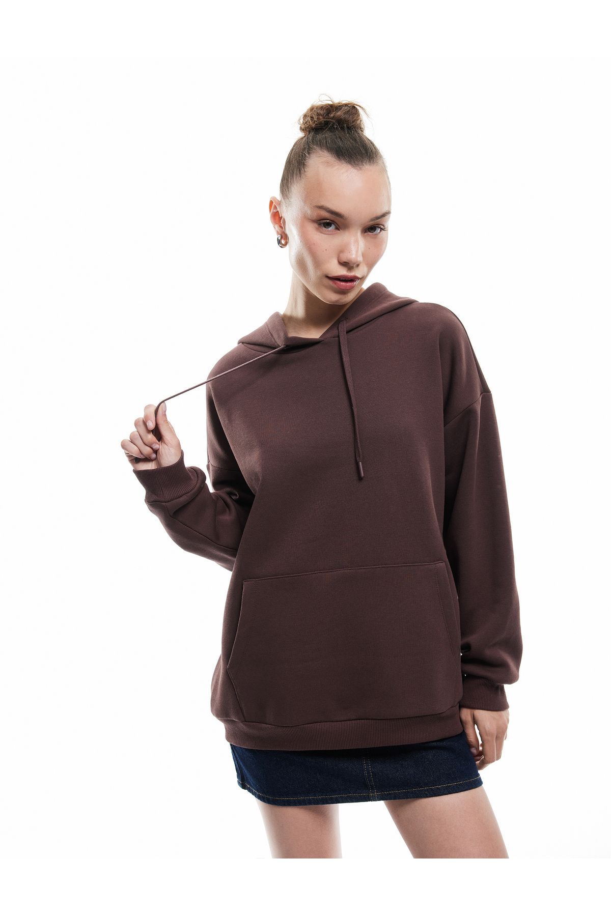 Koton Üç İplik Şardonlu Kanguru Cepli Basic Kapüşonlu Sweatshirt