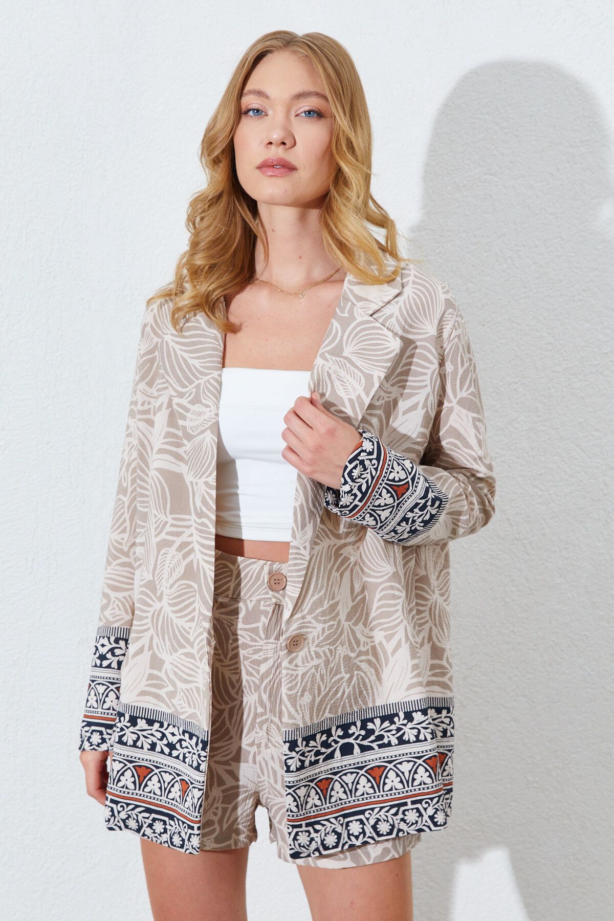 Manche Eteği Sulu Blazer Ceket- Vizon | MKS355055-01