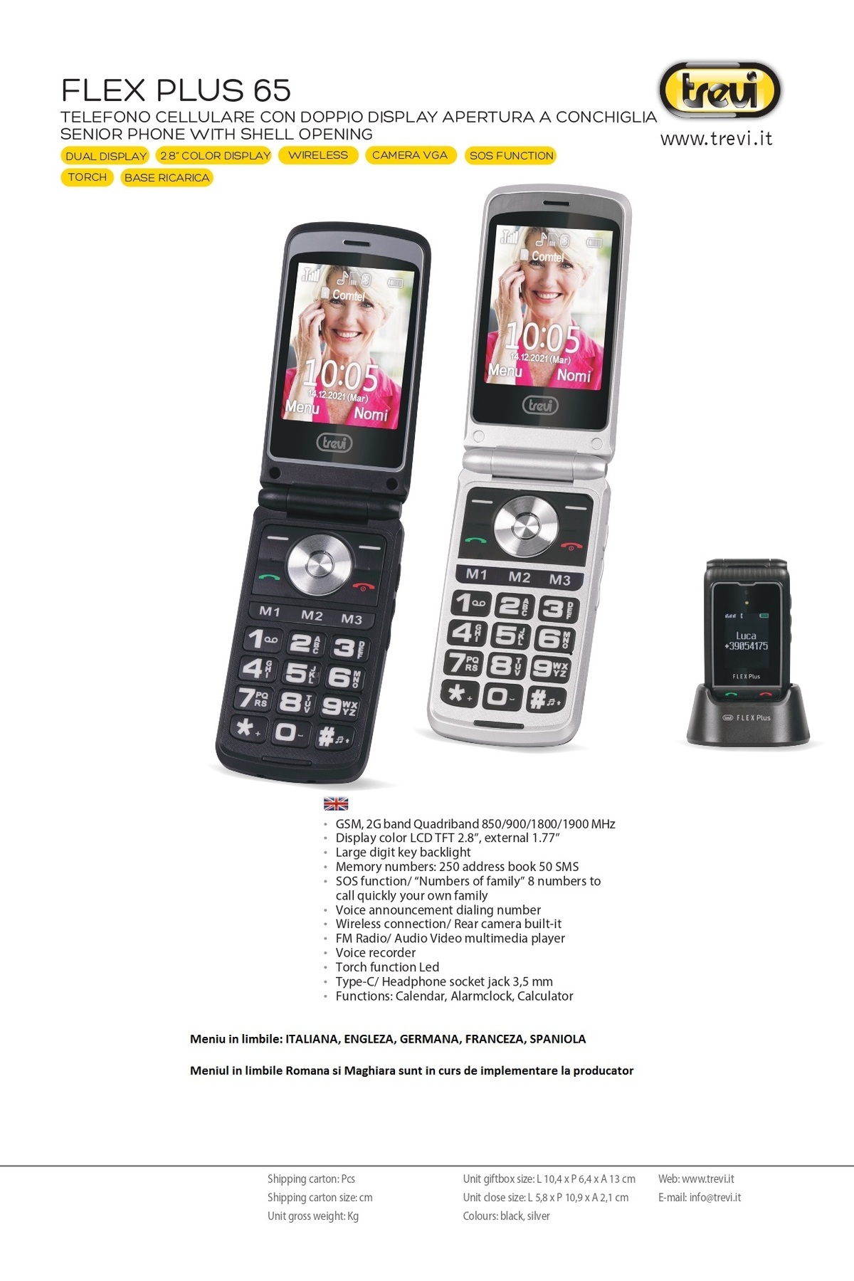 Trevi-Seniors' flip phone with large buttons Trevi Italia FLX65 foldable double display charging socket 2