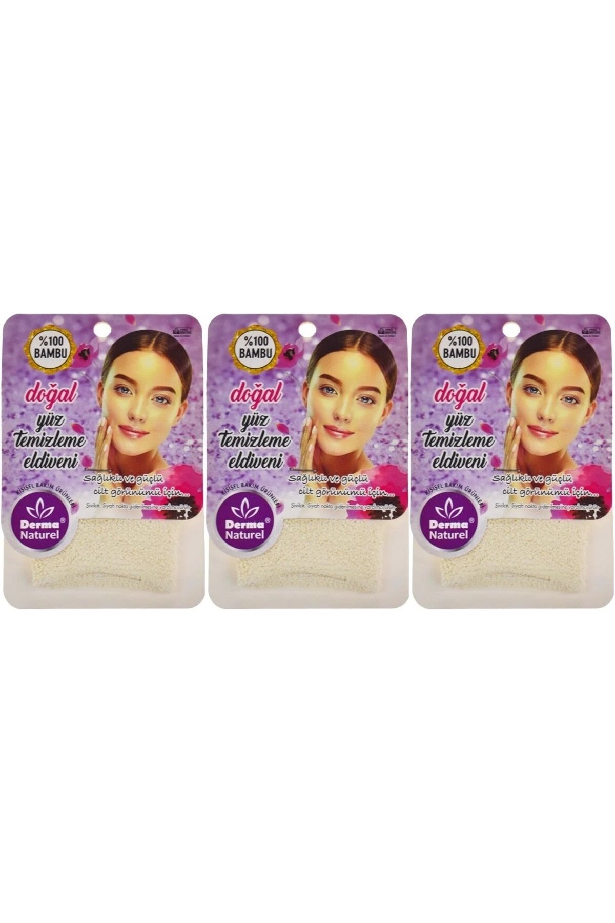 Derma Naturel Bambu Yüz Temizleme Eldiveni MS-32 (3 Lü Set)