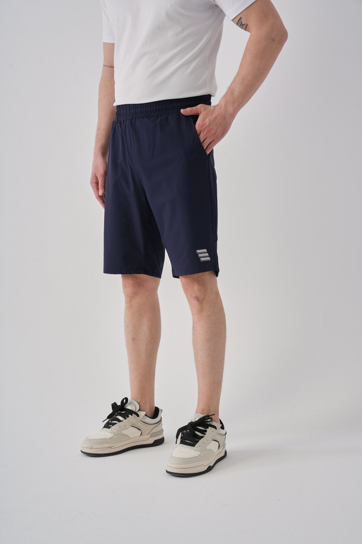 Shooter Sportswear Erkek Yazlık Şort Lacivert Baskı Detaylı Rahat Kalıp