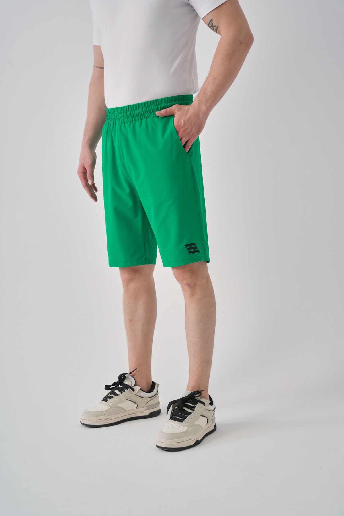 Shooter Sportswear Erkek Yazlık Şort Yeşil Baskı Detaylı Rahat Kalıp