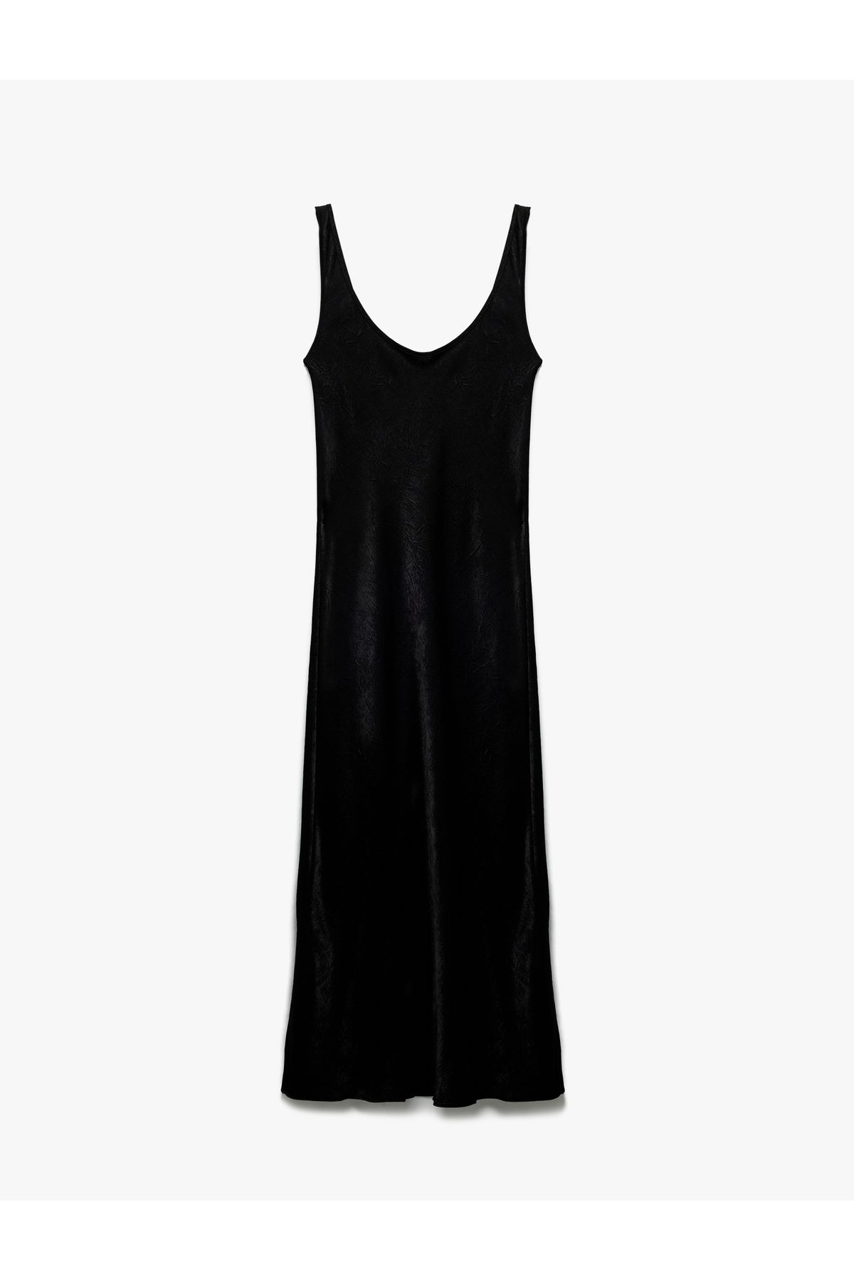 Koton Slim Fit Kolsuz U Yaka Kalın Askılı Uzun Saten Elbise