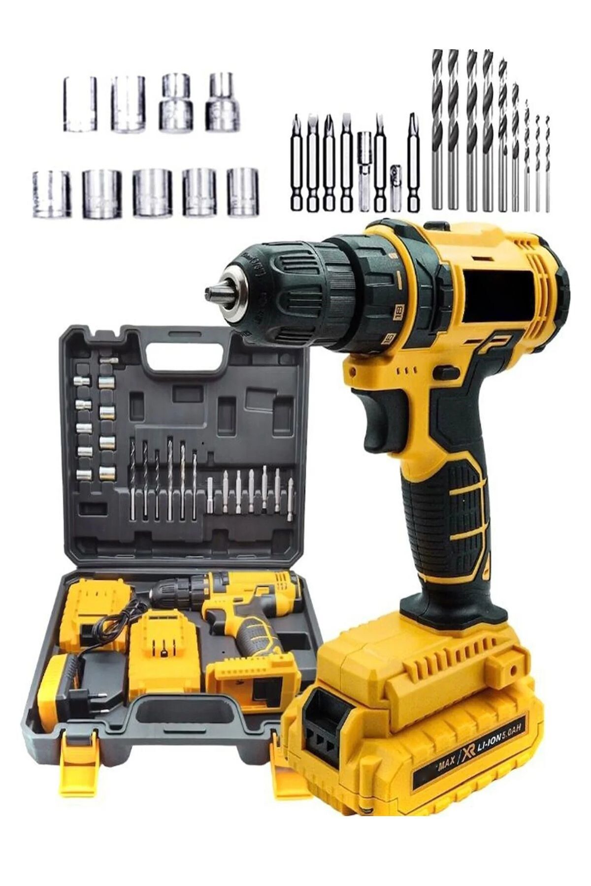 MoonTech Pro Japan Seri 144 Vf 5 Ah Metal Şanzıman Çift Akülü Şarjlı Darbeli Matkap 24 Parça Akülü Vidalama