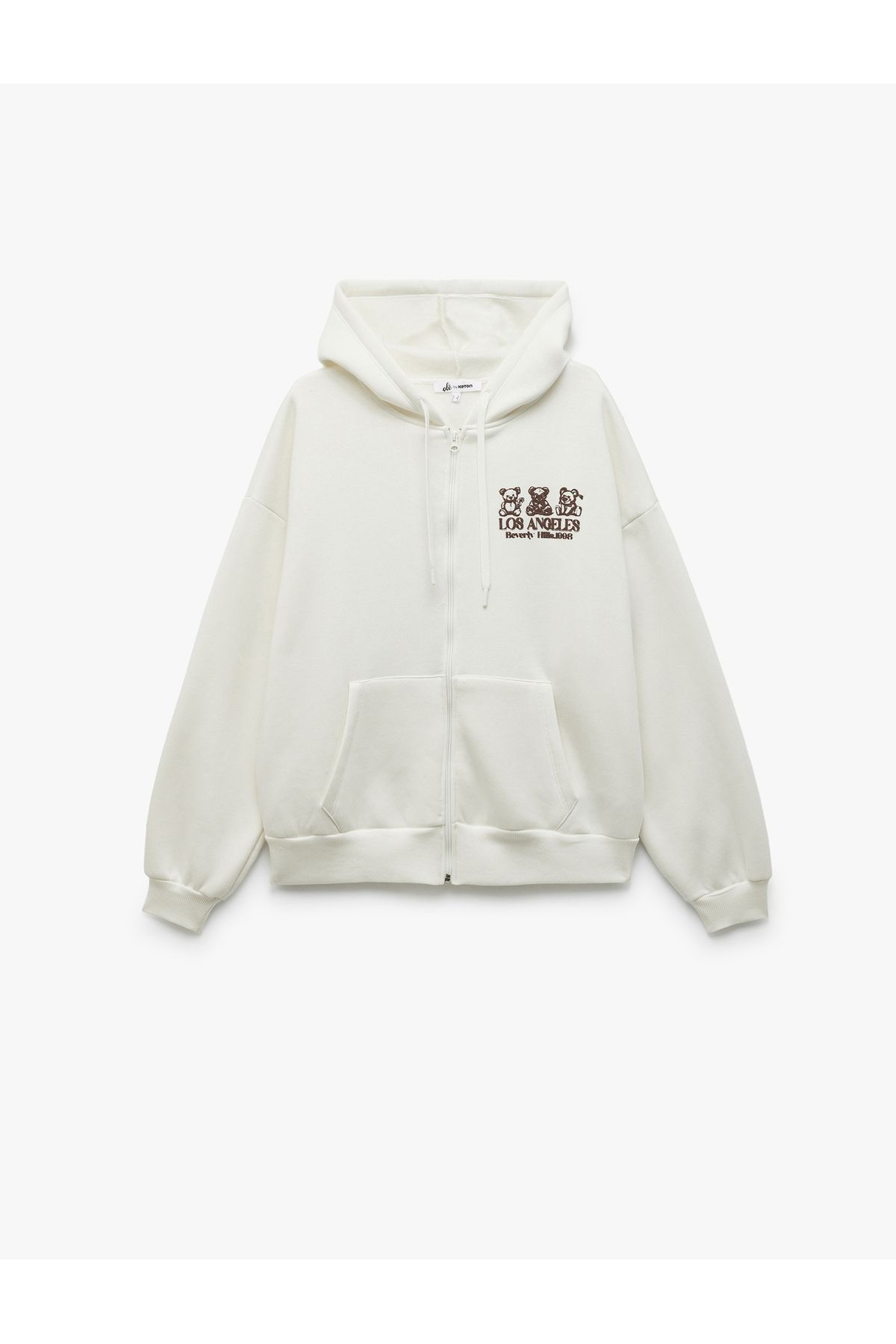 Koton-Hooded Zippered Back Printed Pocket Oversized Sweatshirt 4