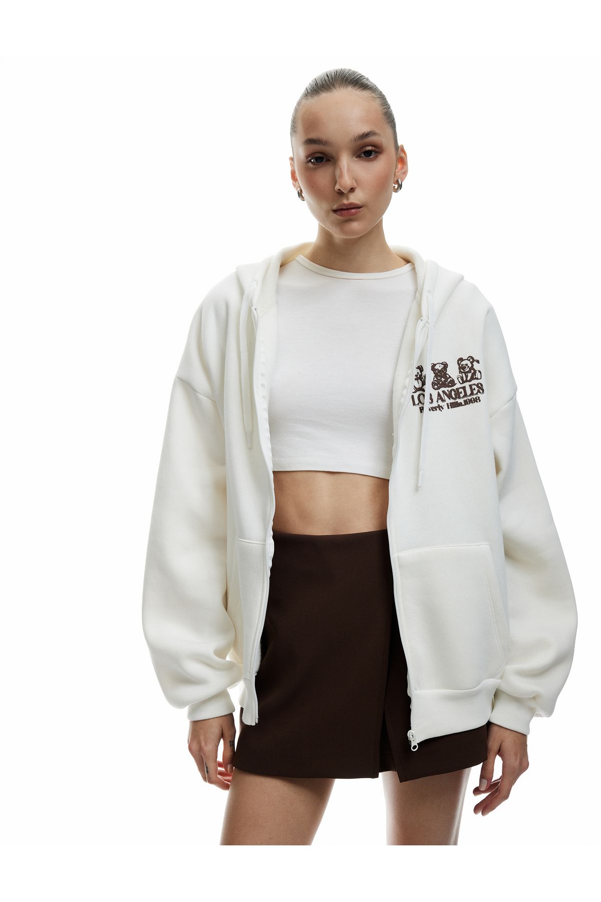 Koton-Hooded Zippered Back Printed Pocket Oversized Sweatshirt 3