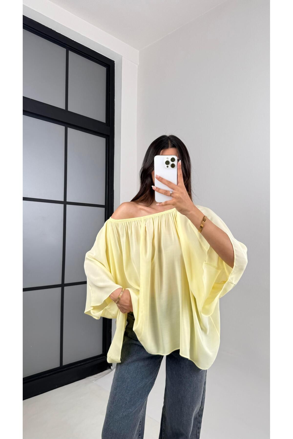 Gaus Sarı Yarasa Kol Şifon Bluz Gaus00574
