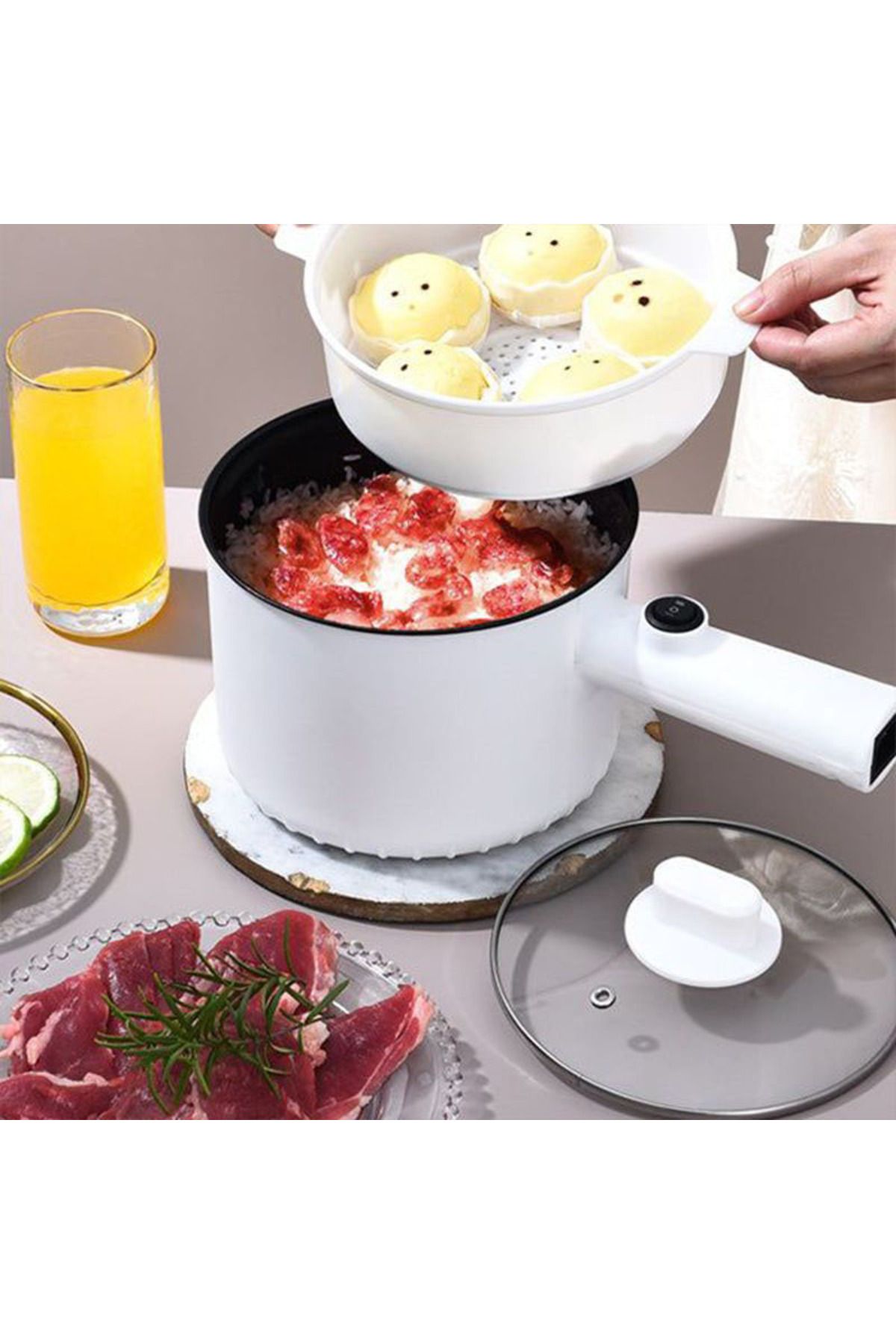 Generic-2 Layer 450w Electric Multifunctional Cooker For Noodles Egg Steam With Handle And Lid - 1.5 L 5