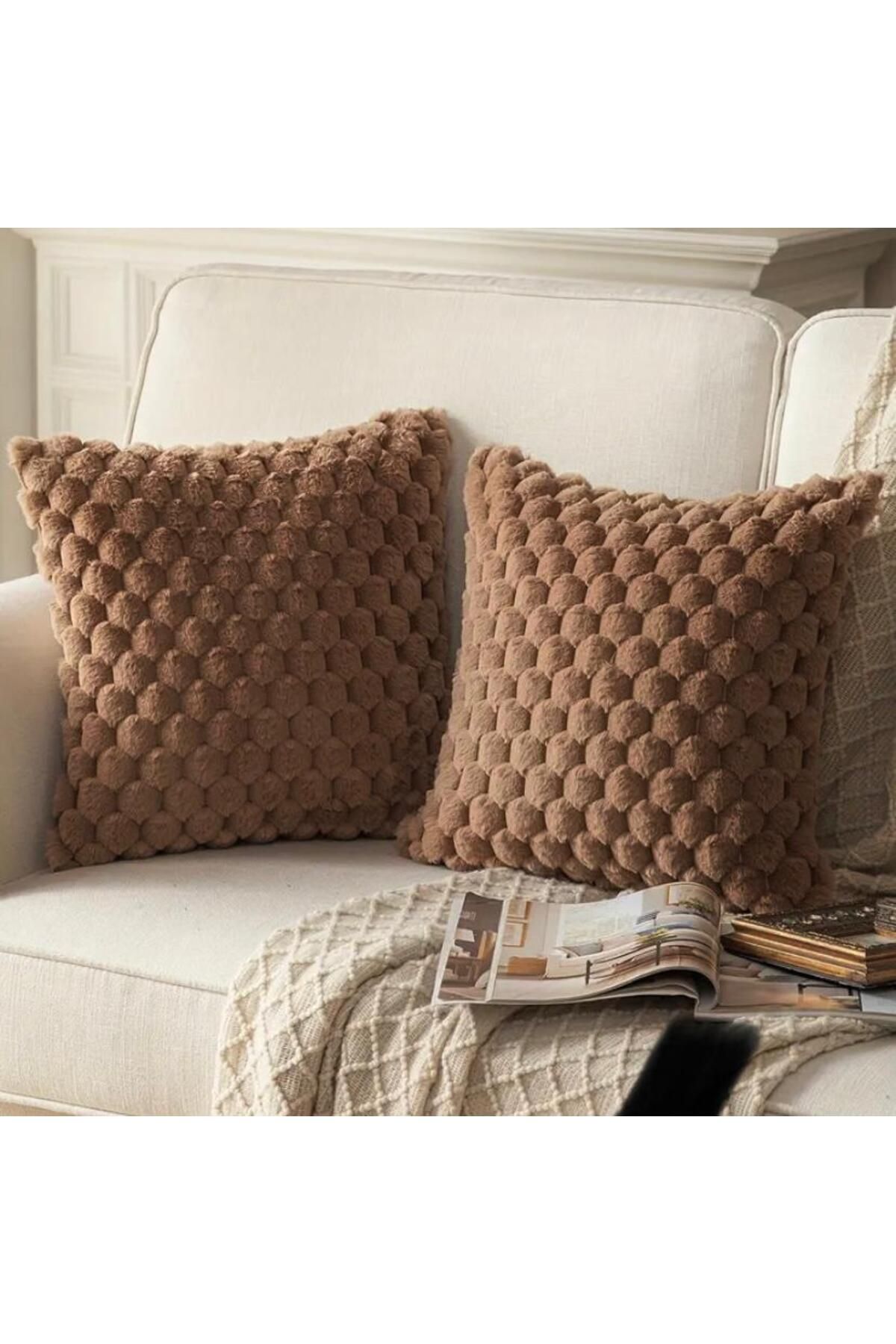 DECORA CASA HOME COLLECTİON 1 Adet Süper Yumuşak Dekoratif Kırlent Kılıfı Tavşan Tüyü Peluş Kare 45x45