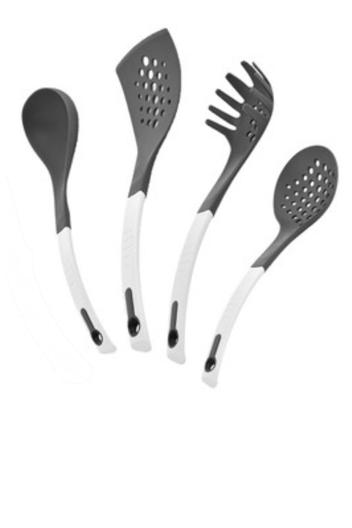 SİHİRLİ AYAKLAR 4'lü Sağlam Plastik Kepçe Spatula Spagetti Kaşığı Kevgir Seti