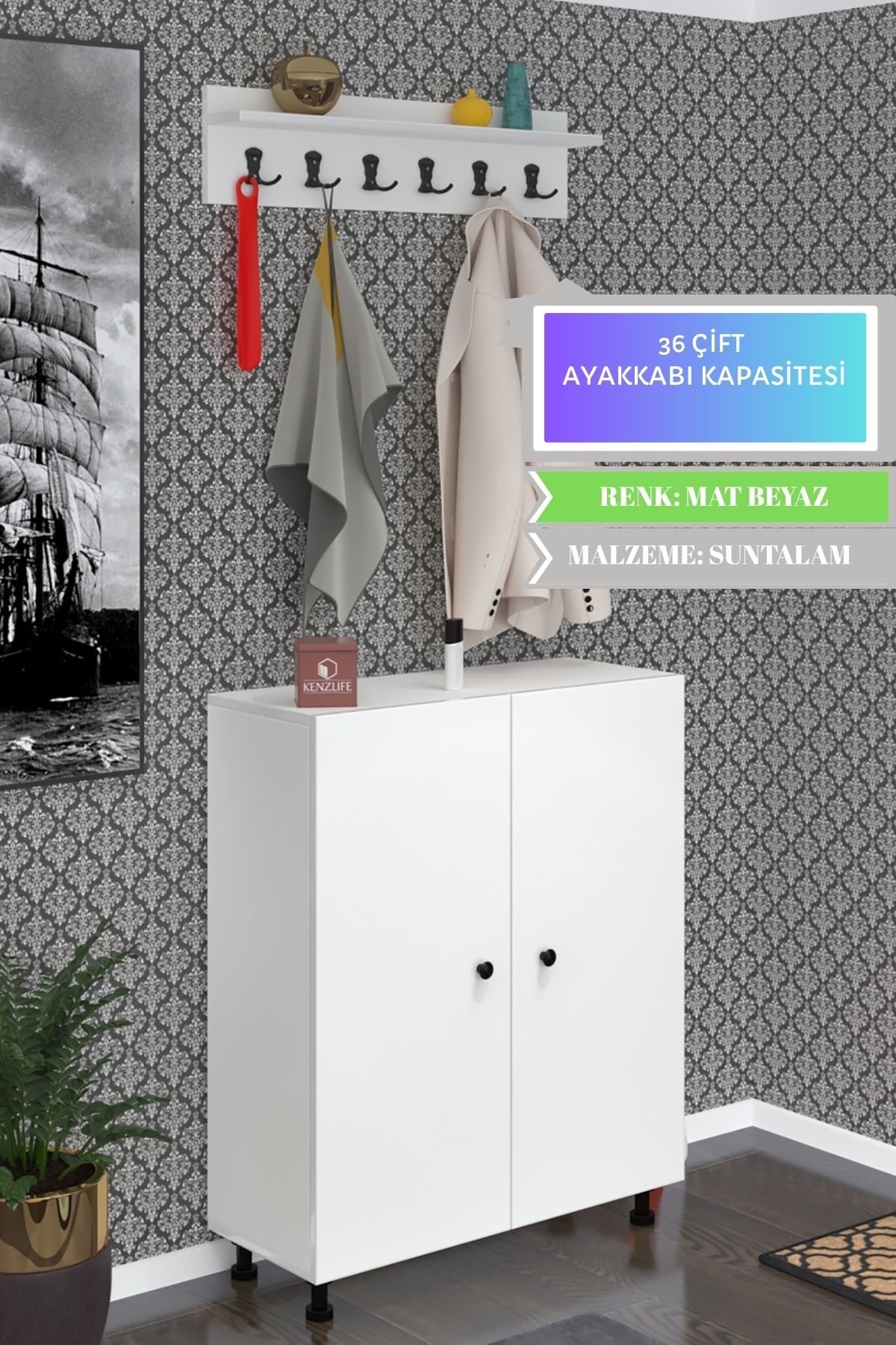 Kenzlife portmanto ayakkabılık ve askılık sandal6 byzbyz 98*120*32 otuzaltı çift ayakkabı kapasitesi