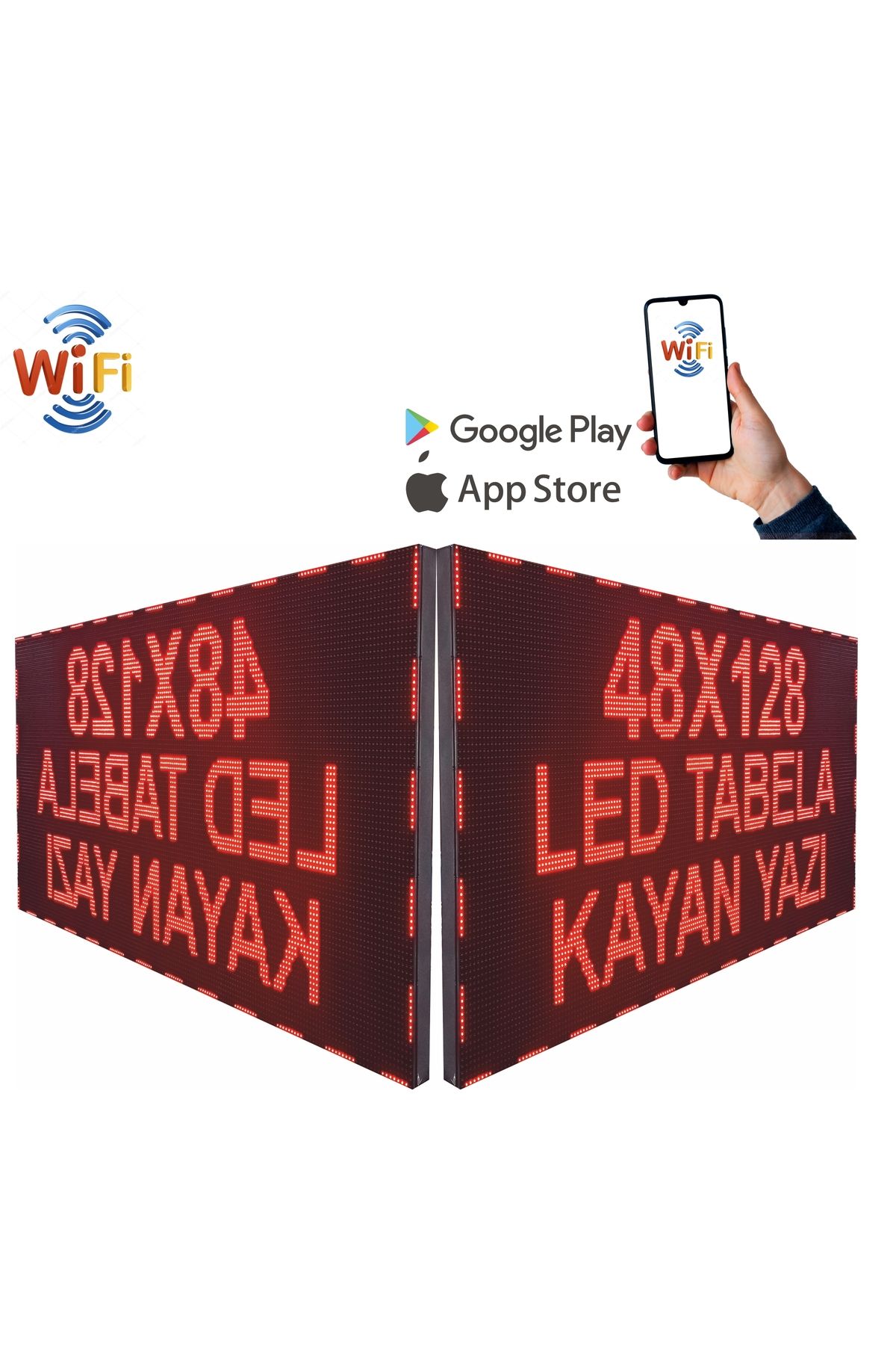 Ledeksis Led Tabela 48x128Cm Çift Taraflı Kırmızı Kayan Yazı Wifi (Telefondan Yazı Değiştirme)