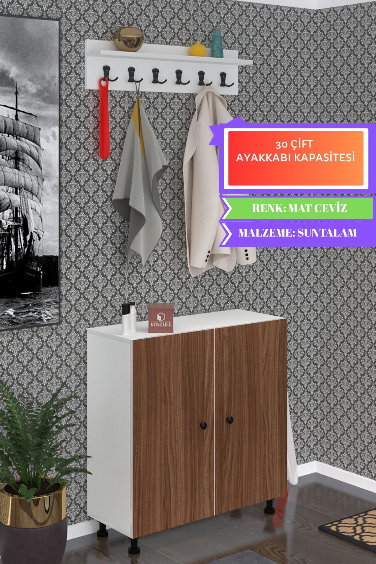 Kenzlife portmanto ayakkabılık ve askılık sandal5 cvzbyz 83*120*32 otuz çift ayakkabı kapasitesi