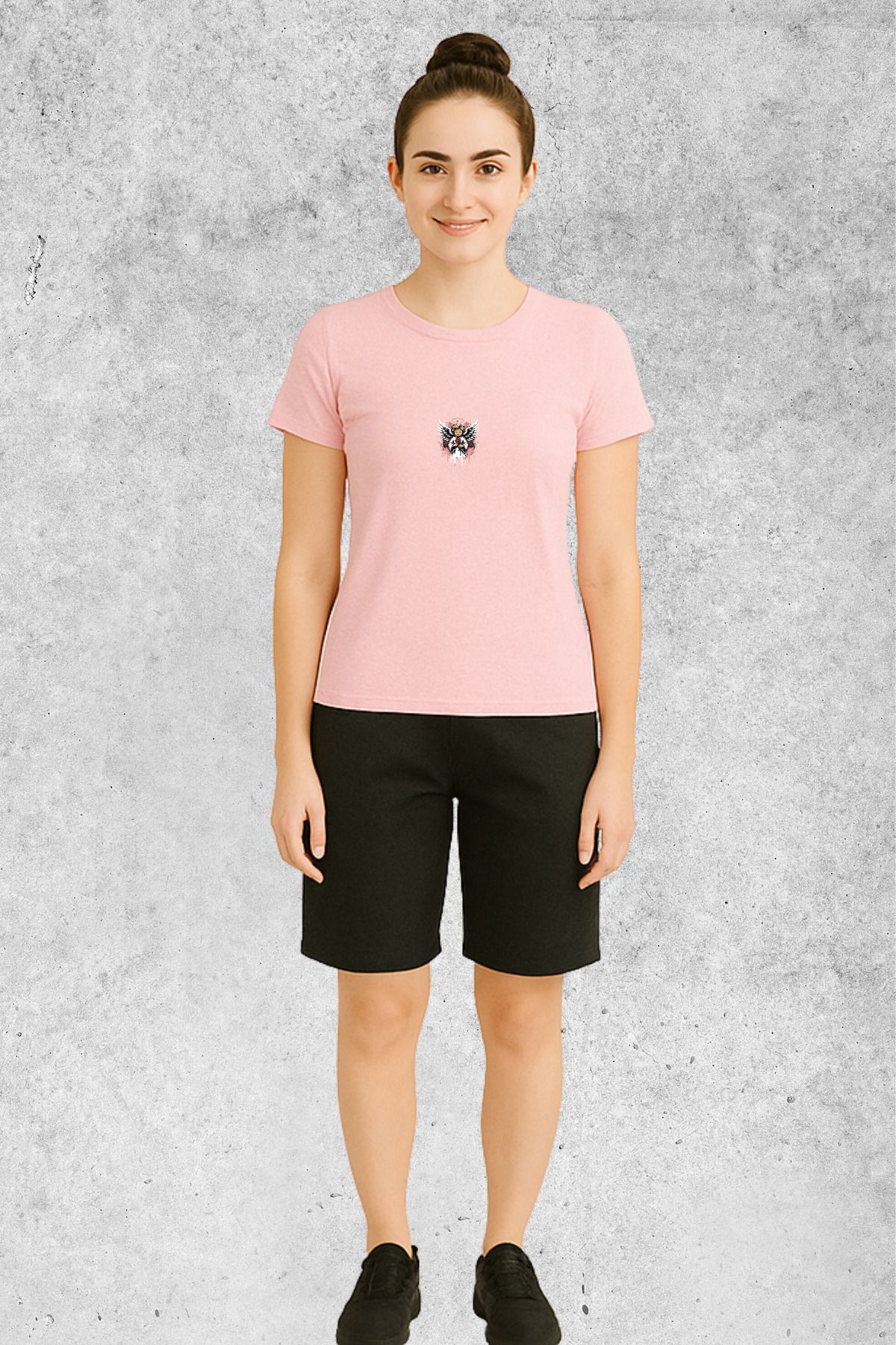 MOLICO BASİC unisex sıfır yaka kısa kollu MELEK BASKILI TSHİRT