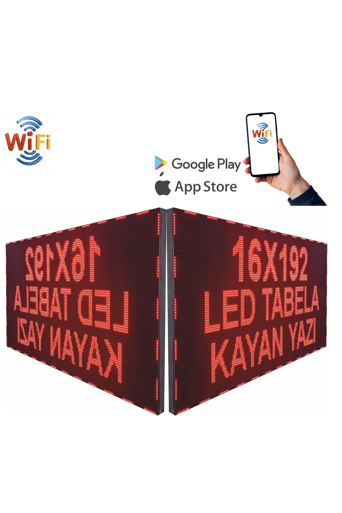 Ledeksis Led Tabela 16x192Cm Çift Taraflı Kırmızı Kayan Yazı Wifi (Telefondan Yazı Değiştirme)