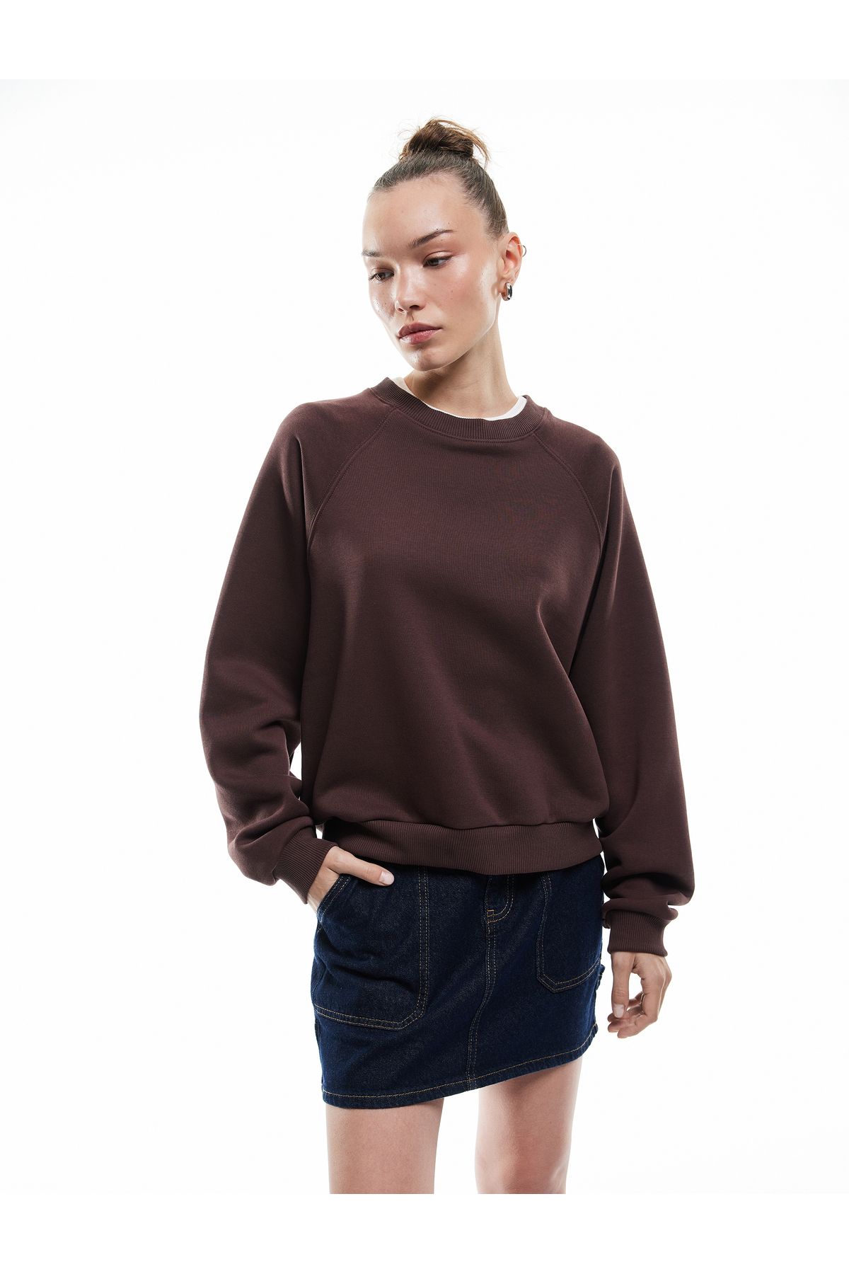 Koton Üç İplik Şardonlu Dikiş Detaylı Bisiklet Yaka Oversize Sweatshirt