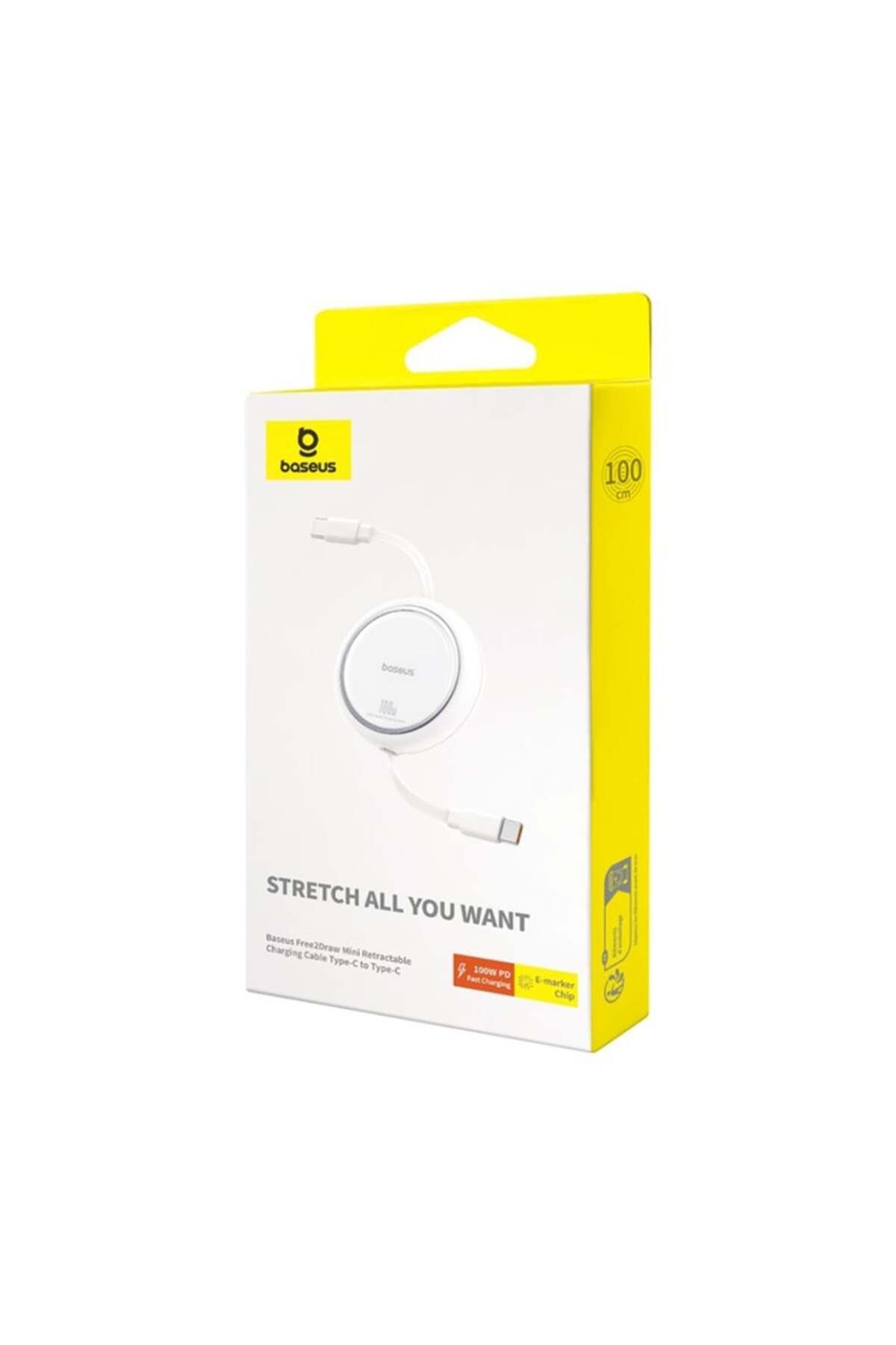 Baseus-Cablu de date retractabil Type-C la Type-C, 100W, 1m, Basues, Free2Draw Mini, Alb 7