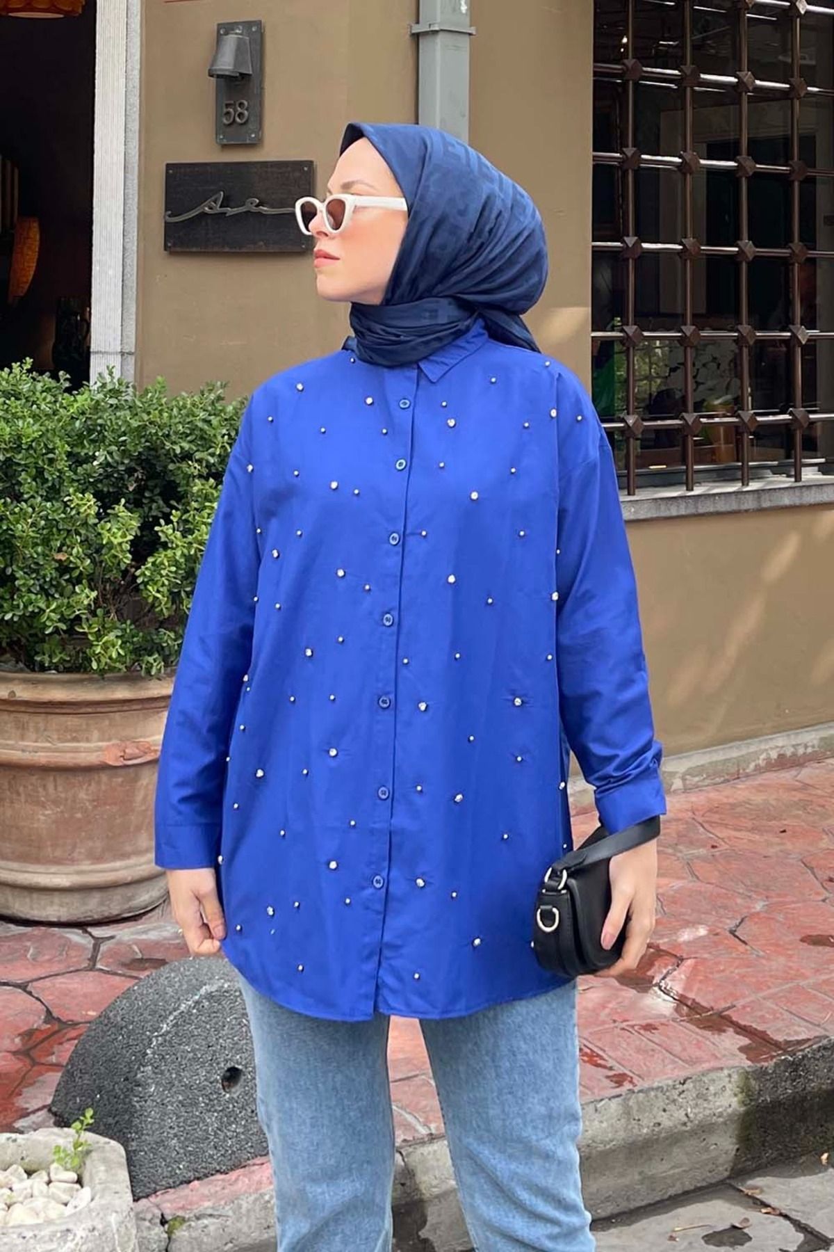 sweetdaisy Taşlı oversıze gömlek