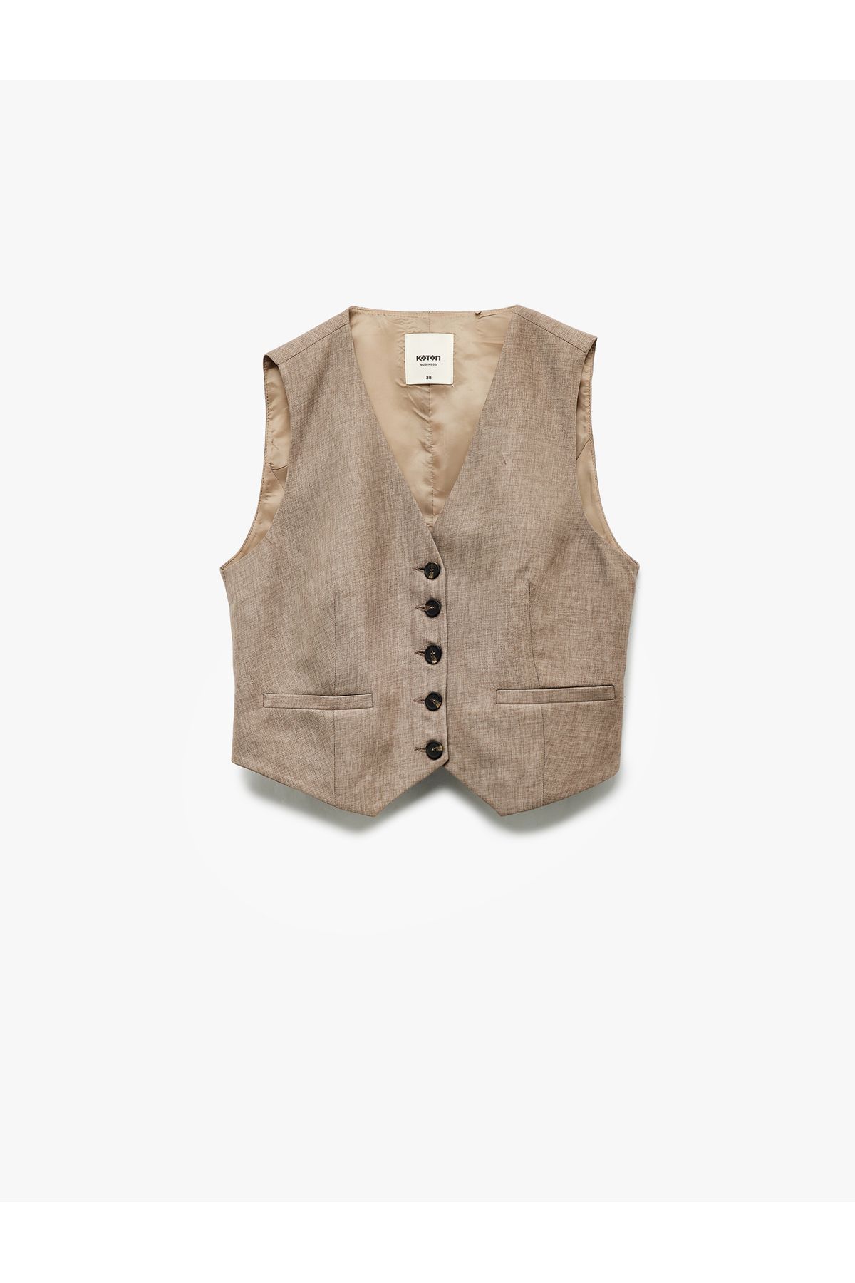 Koton Regular Fit Kolsuz V Yaka Blazer Yelek