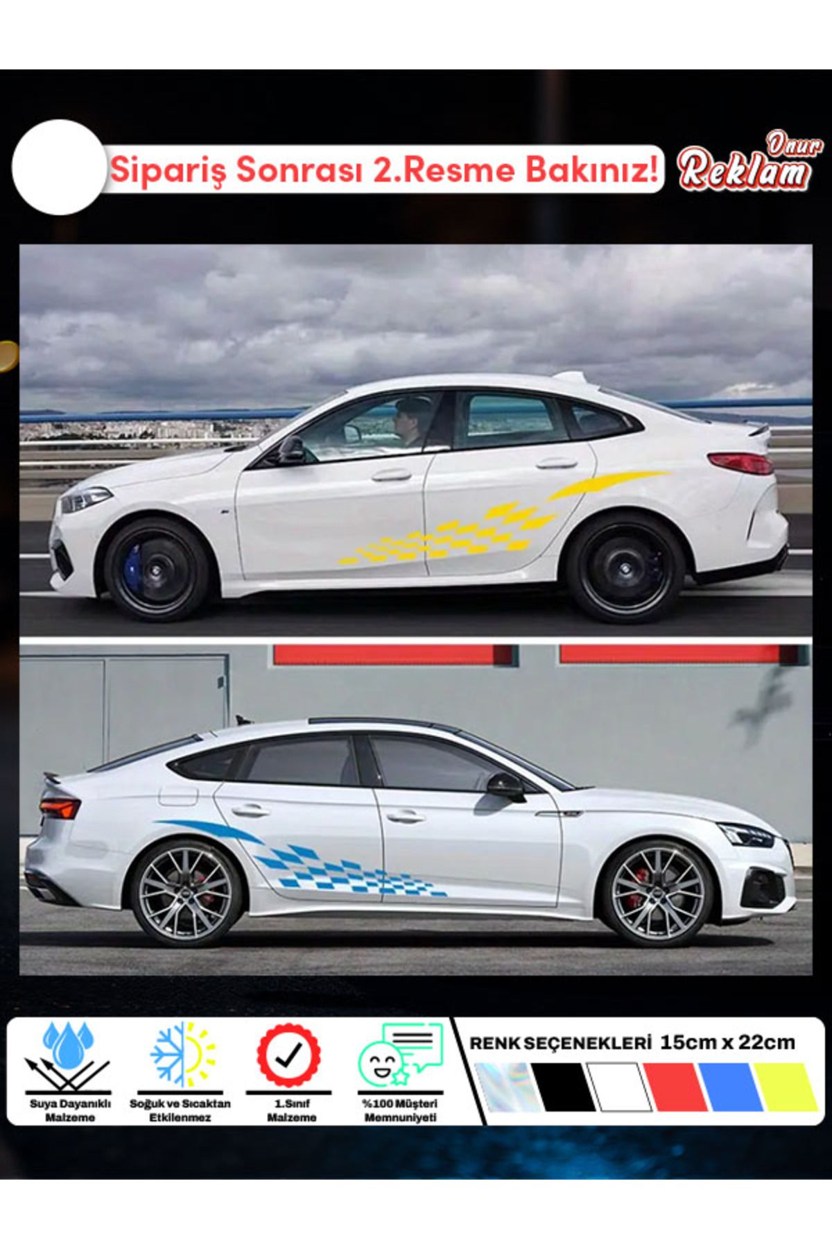 Onur Reklam Yarış Temalı Yan Araba Sticker – Damalı Bayrak Desenli – 24-170cm