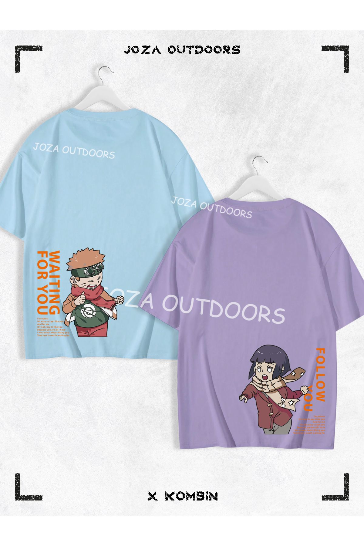 Jobia Outdoors Kadın Erkek Hinata Narto Anime Arka Bel Baskılı Sevgili Çift Kombini Oversize Tshirt 2'li Takım