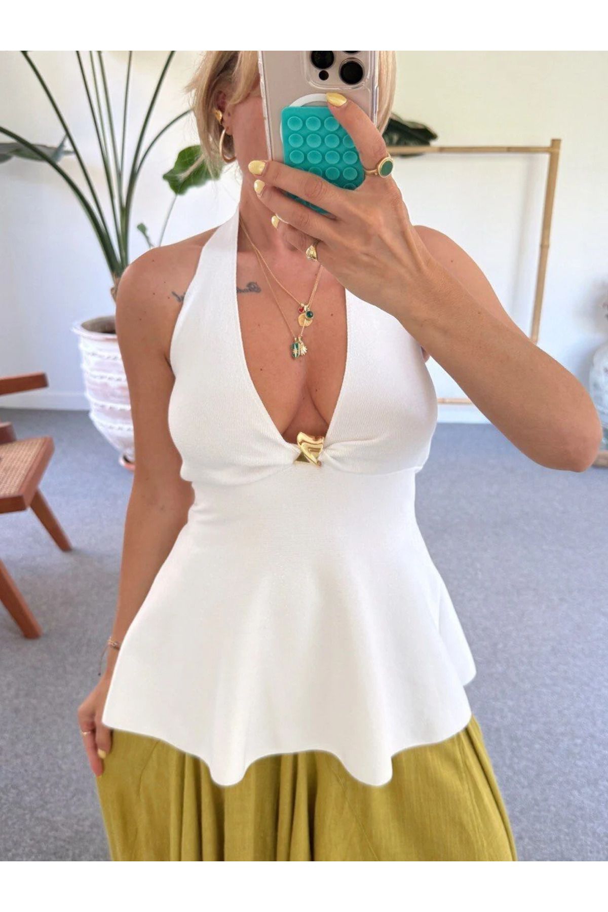 TERRA ROSSA BOUTIQUE HALTER YAKA PEPLUM TRİKO