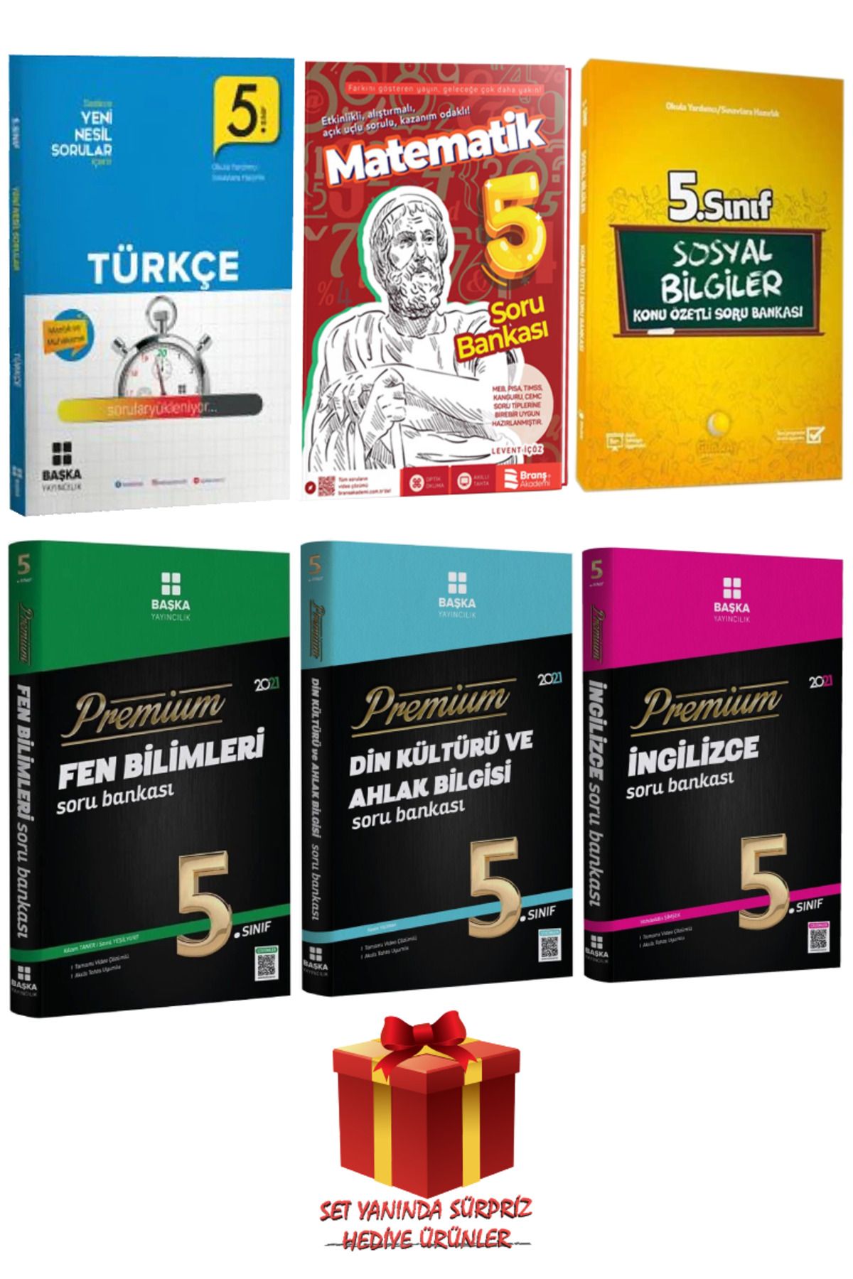 Başka Yayıncılık 5. Sınıf Türkçe+Matematik+Sosyal Bilgiler+Fen Bilimleri+Din Kültürü+İngilizce Soru Bankası Seti