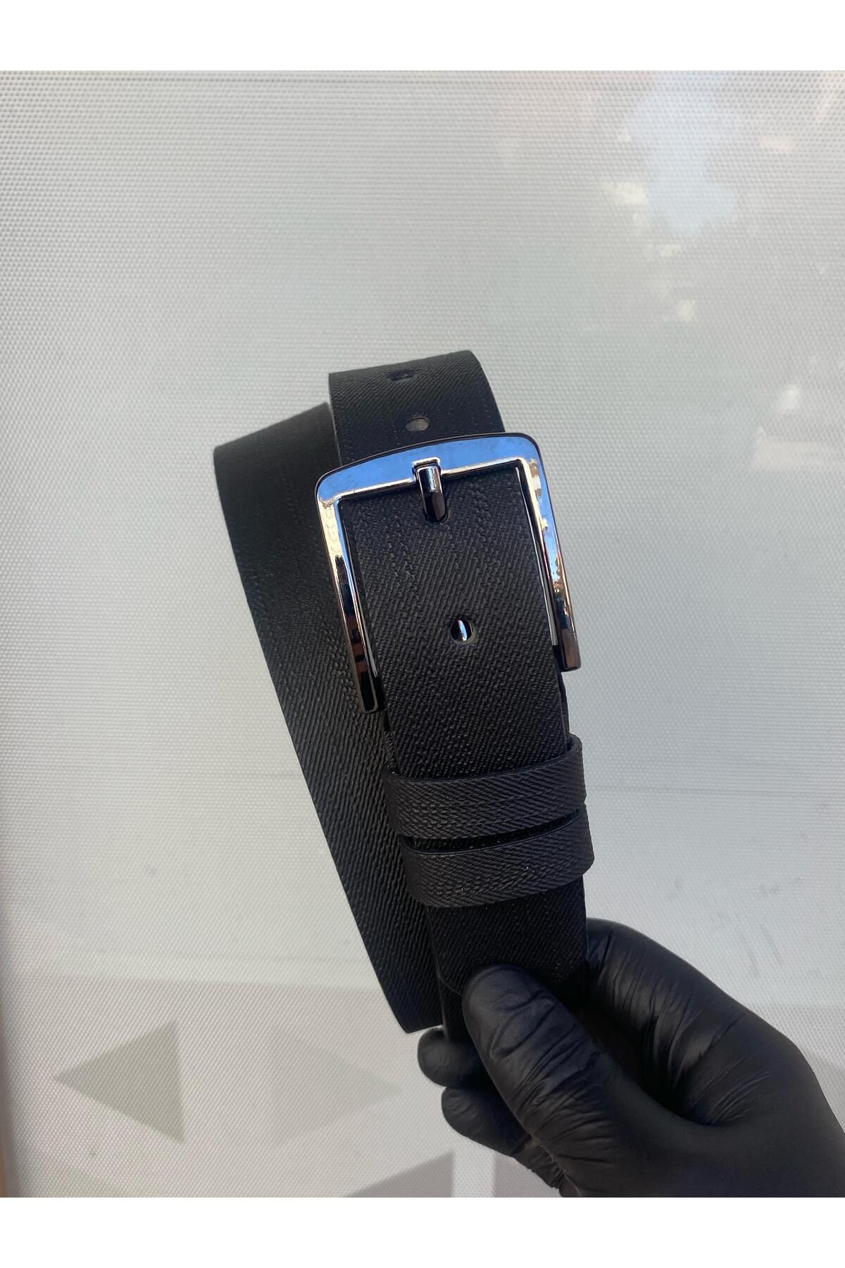 Gesa Erkek suni deri spor çizgili siyah kemer 4 cm