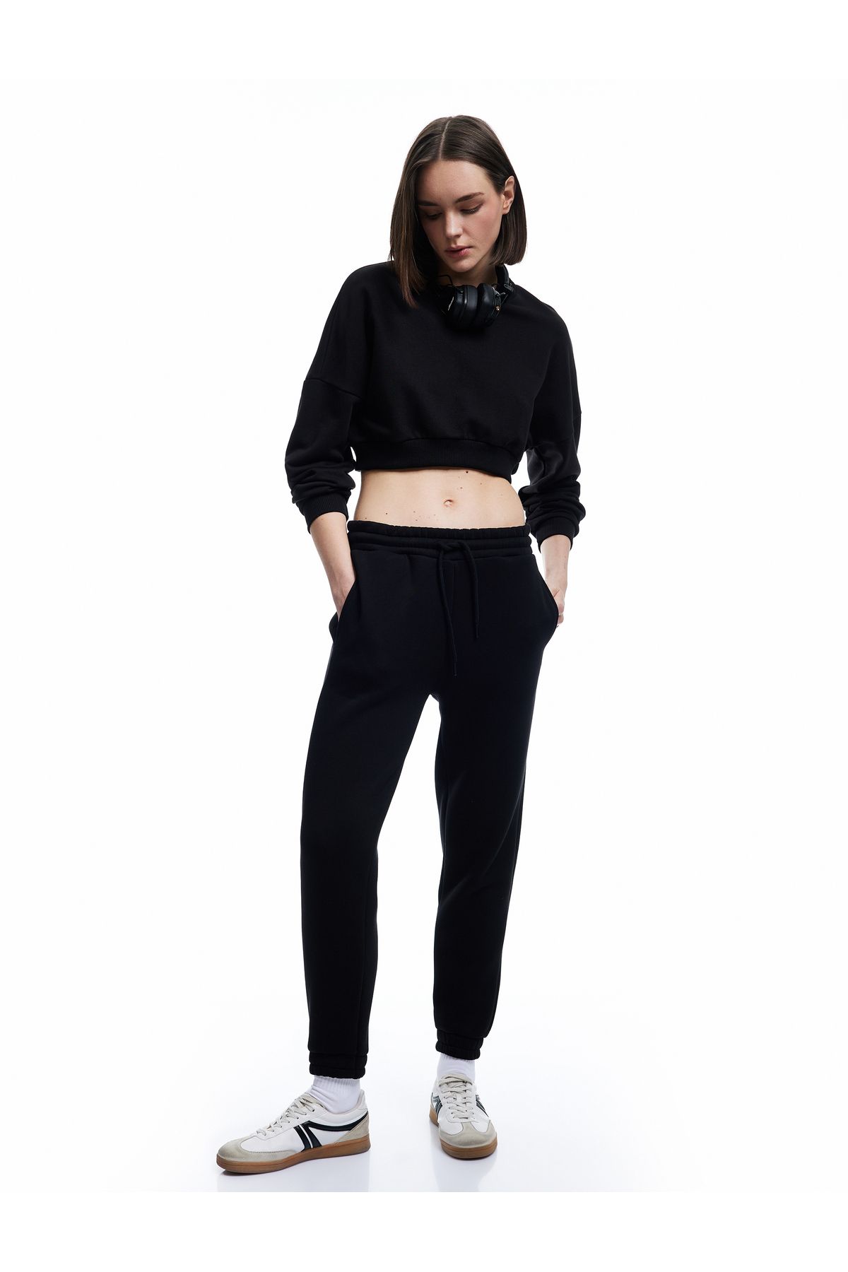 Koton Beli Bağcıklı Şardonlu Yüksek Bel Oversize Jogger Spor Eşofman Altı