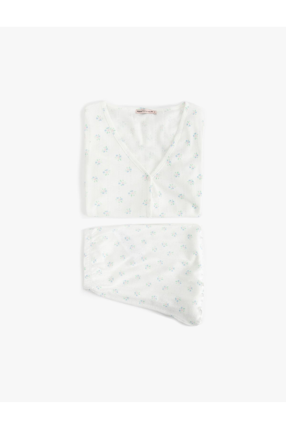 Koton Çiçekli Kısa Kollu V Yaka Şortlu Pijama Takımı
