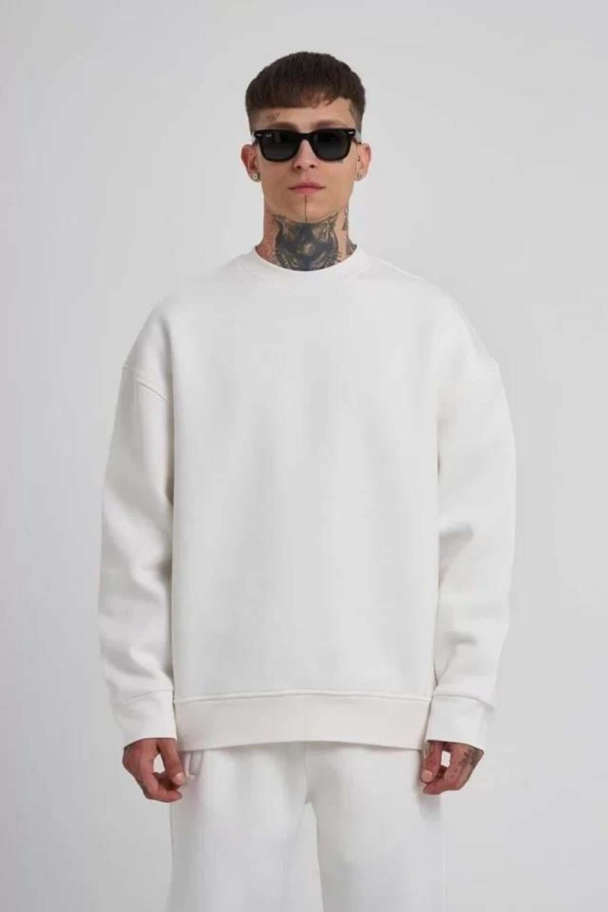 modamtn Unisex Biskilet Yaka Üç İplik SweatShirt - Beyaz