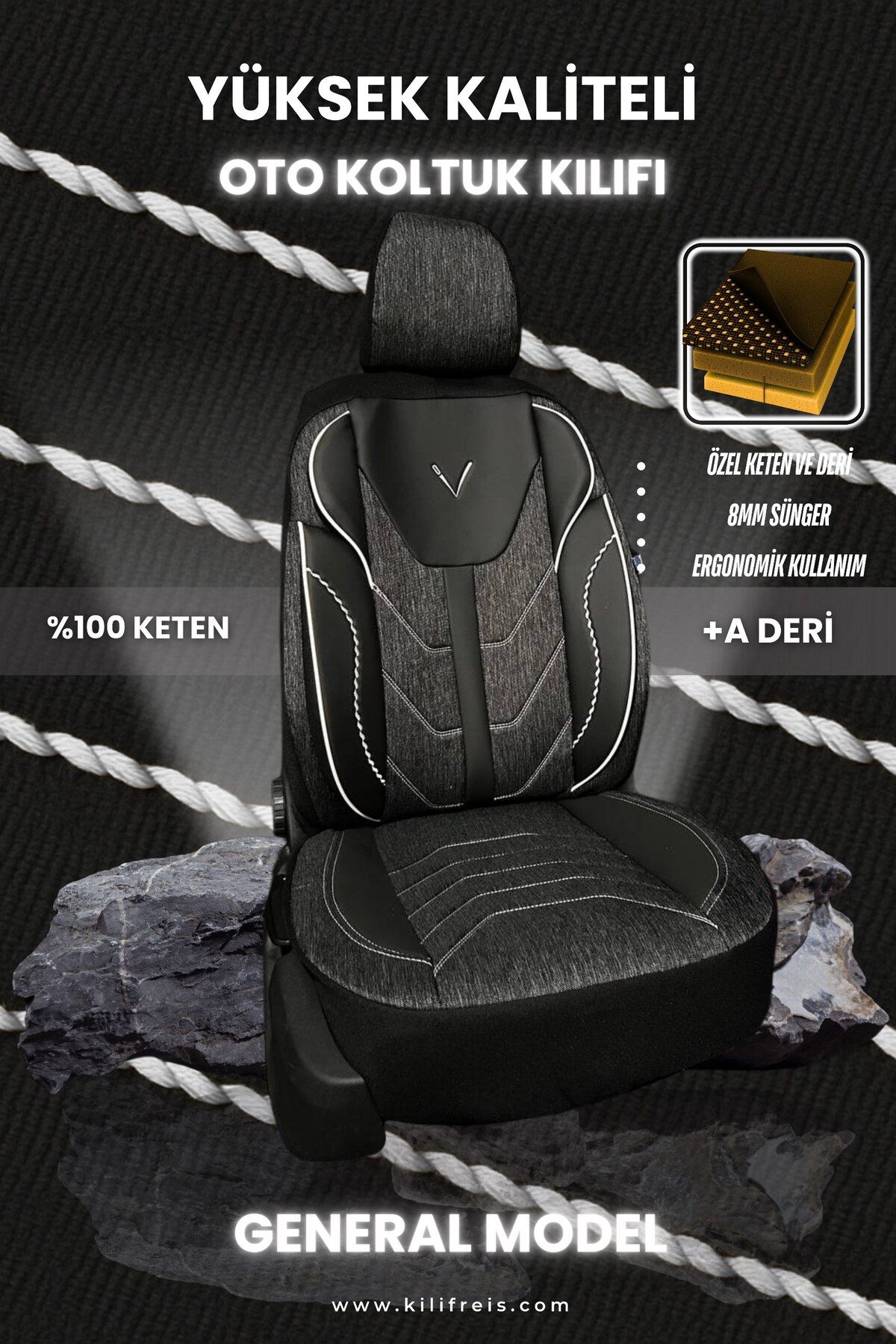 KILIFREİS GENERAL SERİSİ - SİYAH RENK KOLTUK KILIFI & Ön Arka 5 Koltuk Tam Set