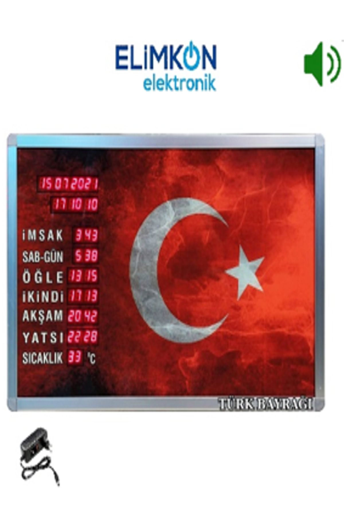 Elimkon VAKİTMATİK DİJİTAL İMSAKİYE DİJİTAL BASKILI EZANLI SAAT TÜRK BAYRAĞI