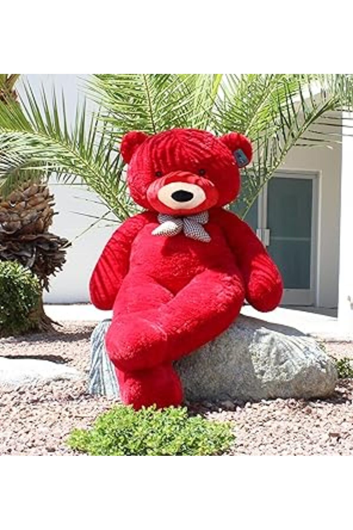 Mu Art Ahşap 150 Cm Papyonlu Peluş Ayı-Dev Boy,% 100 Yerli - Sevgiliye Özel Hediye Kırmızı