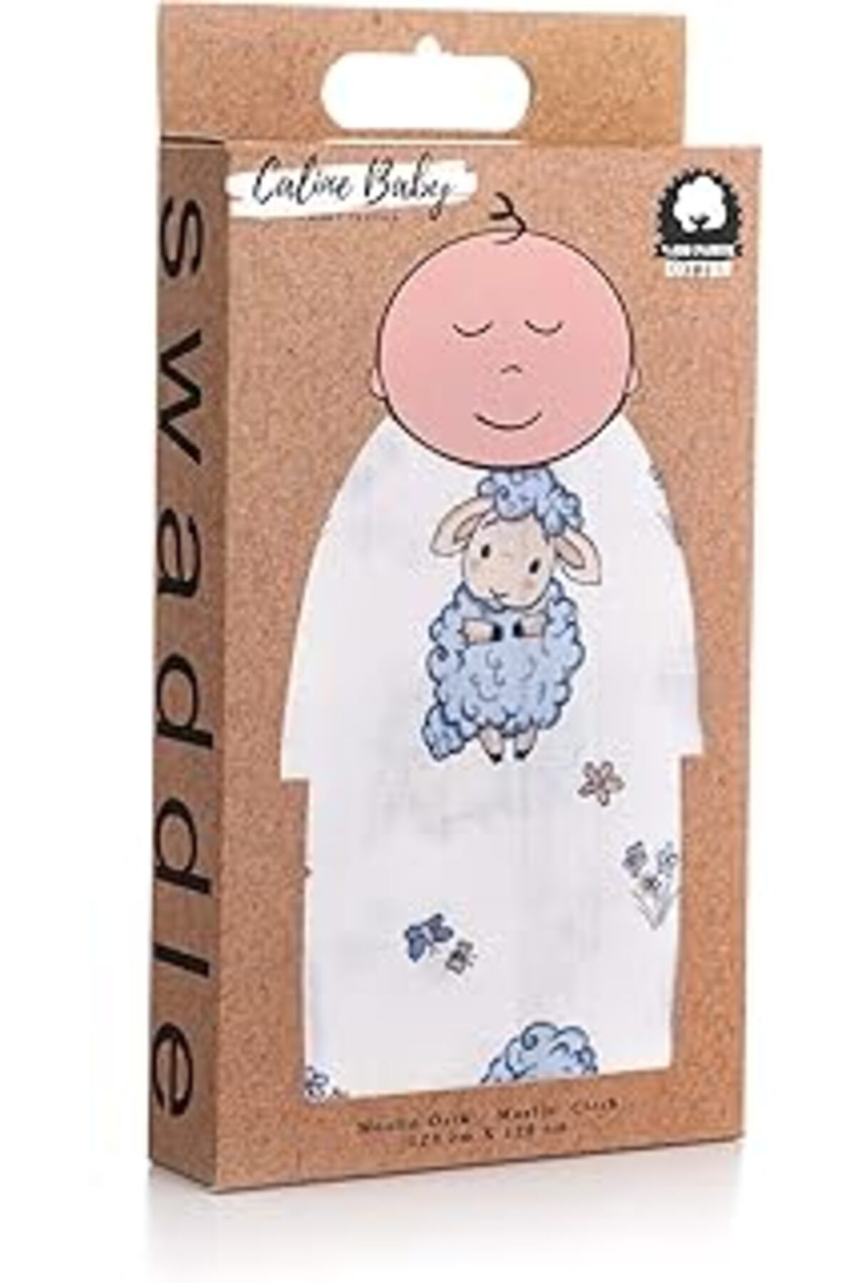 Qedii Caline Baby Müslin Bezi Örtü Kuzu Desen - Mavi 120X120 Cm + 4 Adet Ağız Mendili