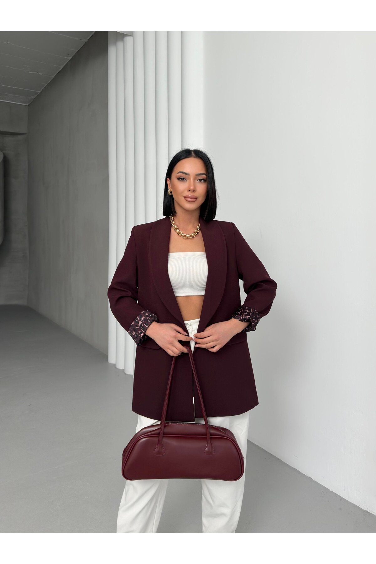 FATOŞ BUTİİK Leopar Astar Detaylı Blazer Ceket