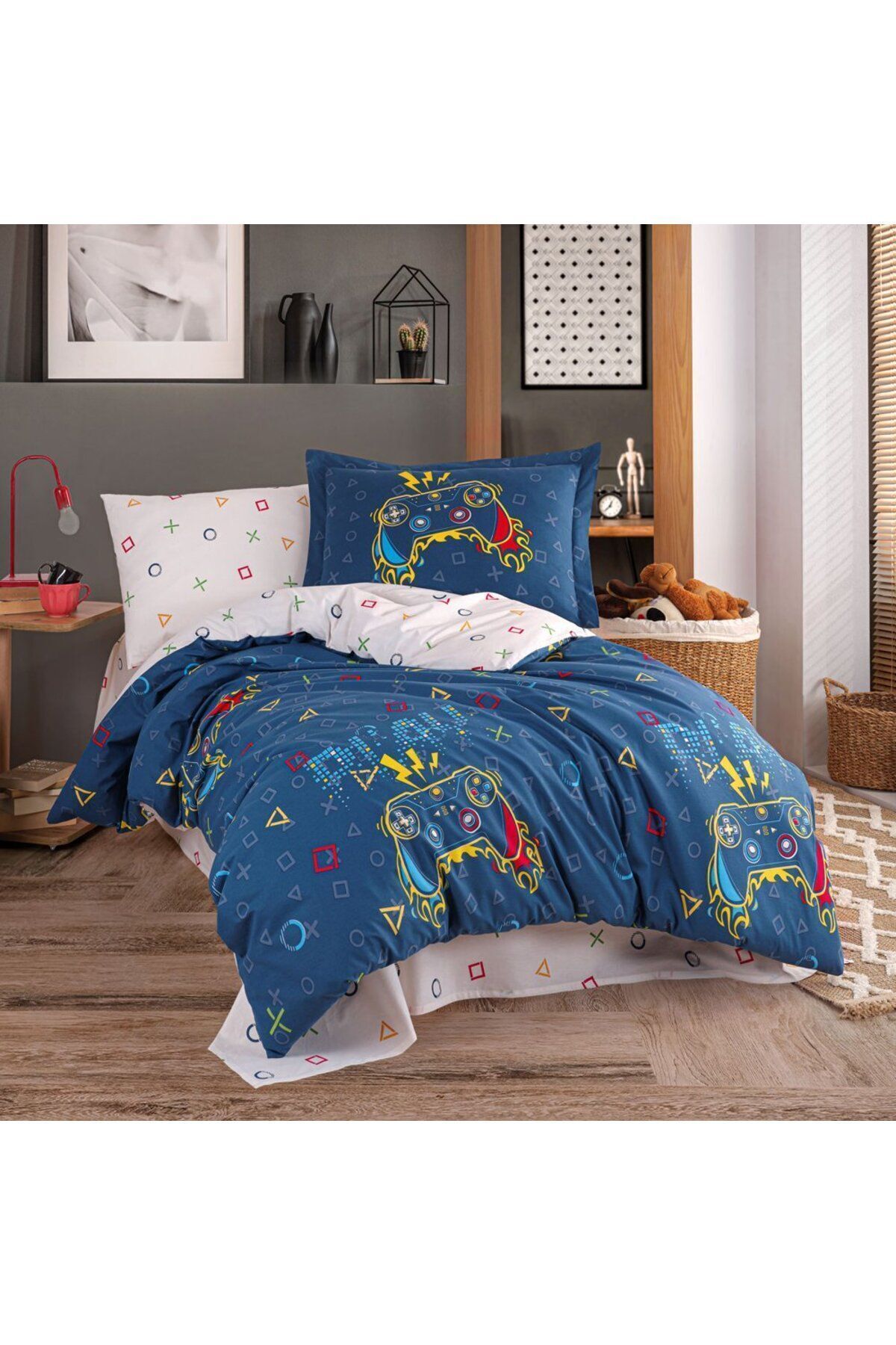 Hobby home collection Gamer Turkuaz - Poplin Tek Kişilik Çocuk Nevresim Takımı, Genç Nevresim Takımı