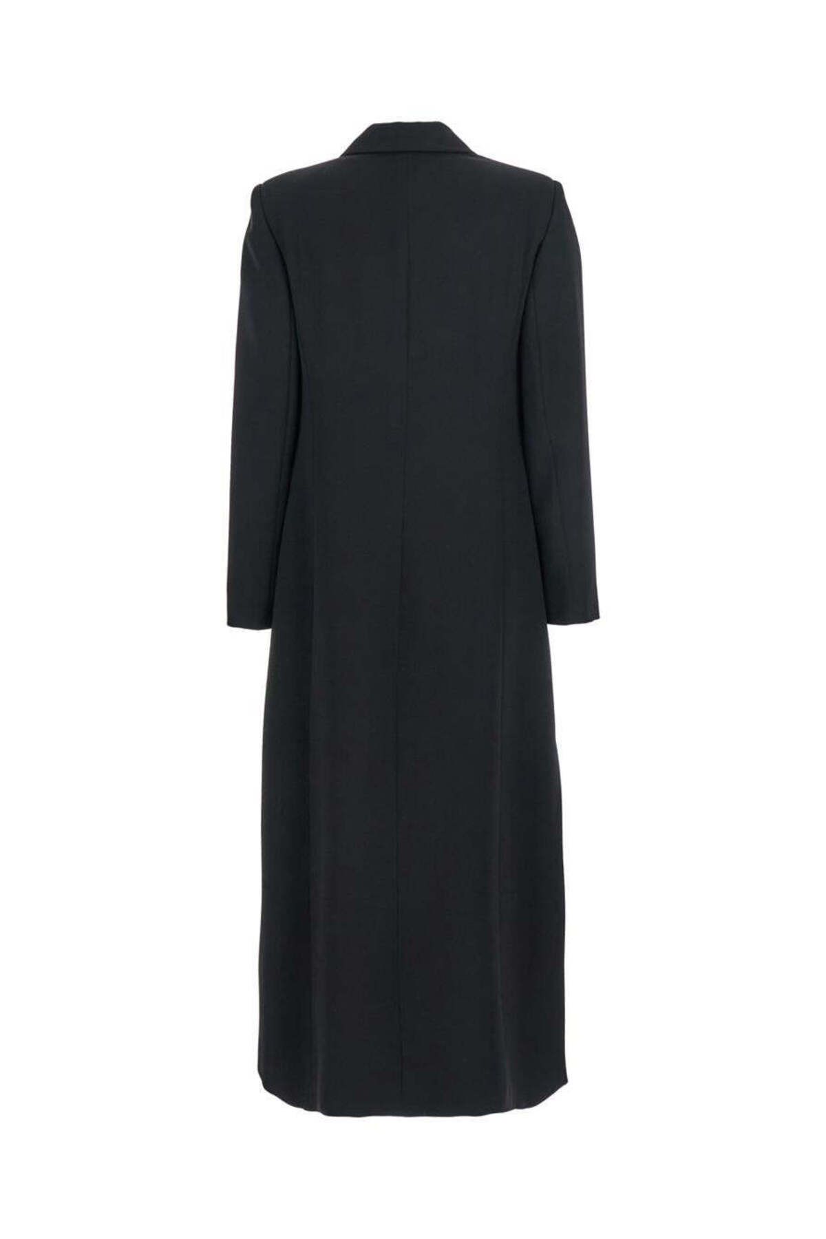 PLAIN-Palton negru „Cady” cu închidere dublă din material textil, pentru femei 1