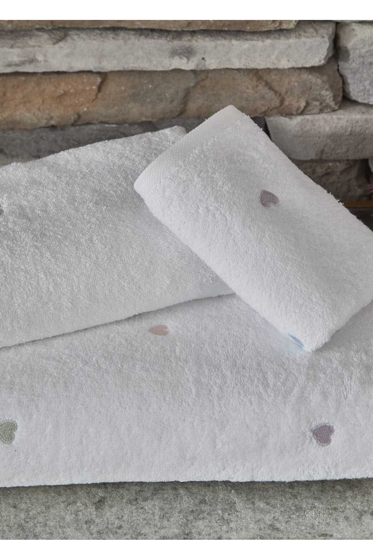 MOTİF HOME PAMUK NAKIŞLI 3 PARÇA ANYO HAVLU SETİ - BEYAZ