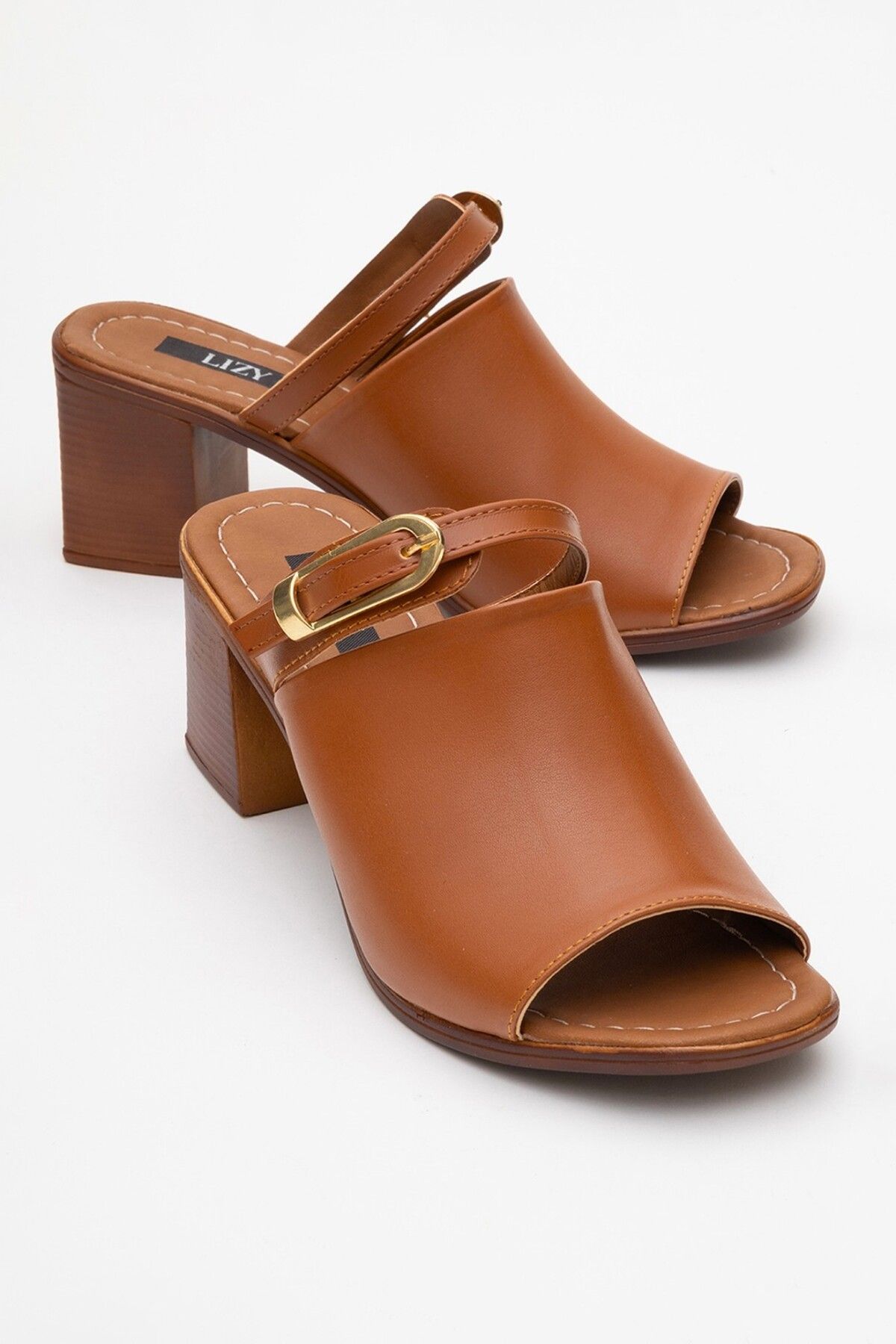 Lizy Shoes Kalın Bantlı Toka Detaylı Kadın Topuklu Terlik