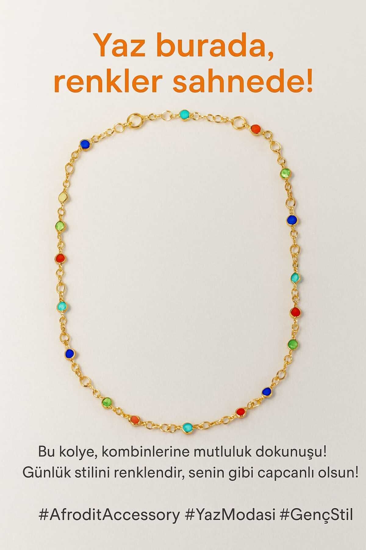 Afrodit Aksesuar & shopping renkli taşlı altın tonlu zincirli taş süslemeleri şık ,günlük ,rahat, özel gün kolyesi ,Y ve U şekli