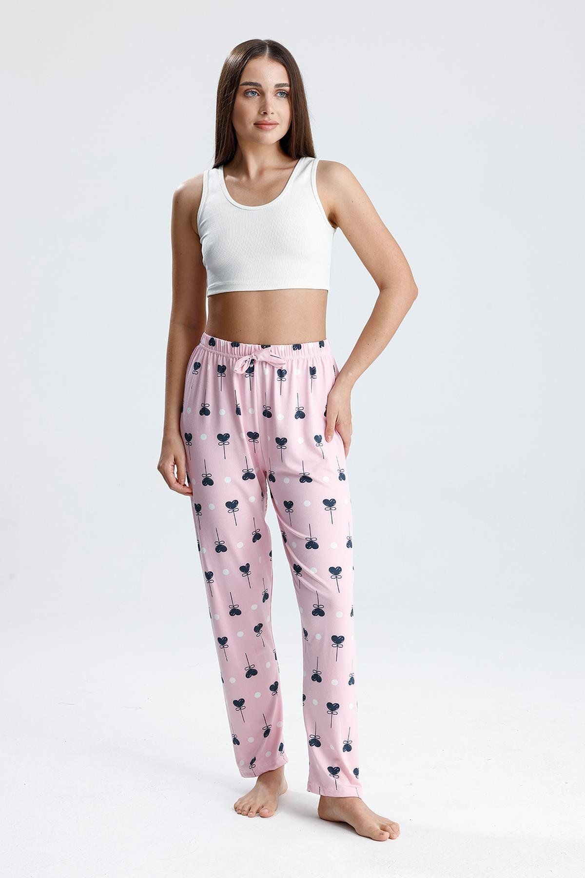 Kompedan Kadın Desenli Uzun Pijama Pantolon | Pembe