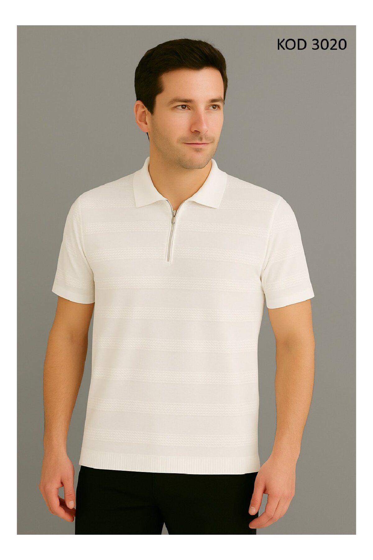 Duss Erkek Polo Yaka Yarım Fermuarlı Triko T-shirt