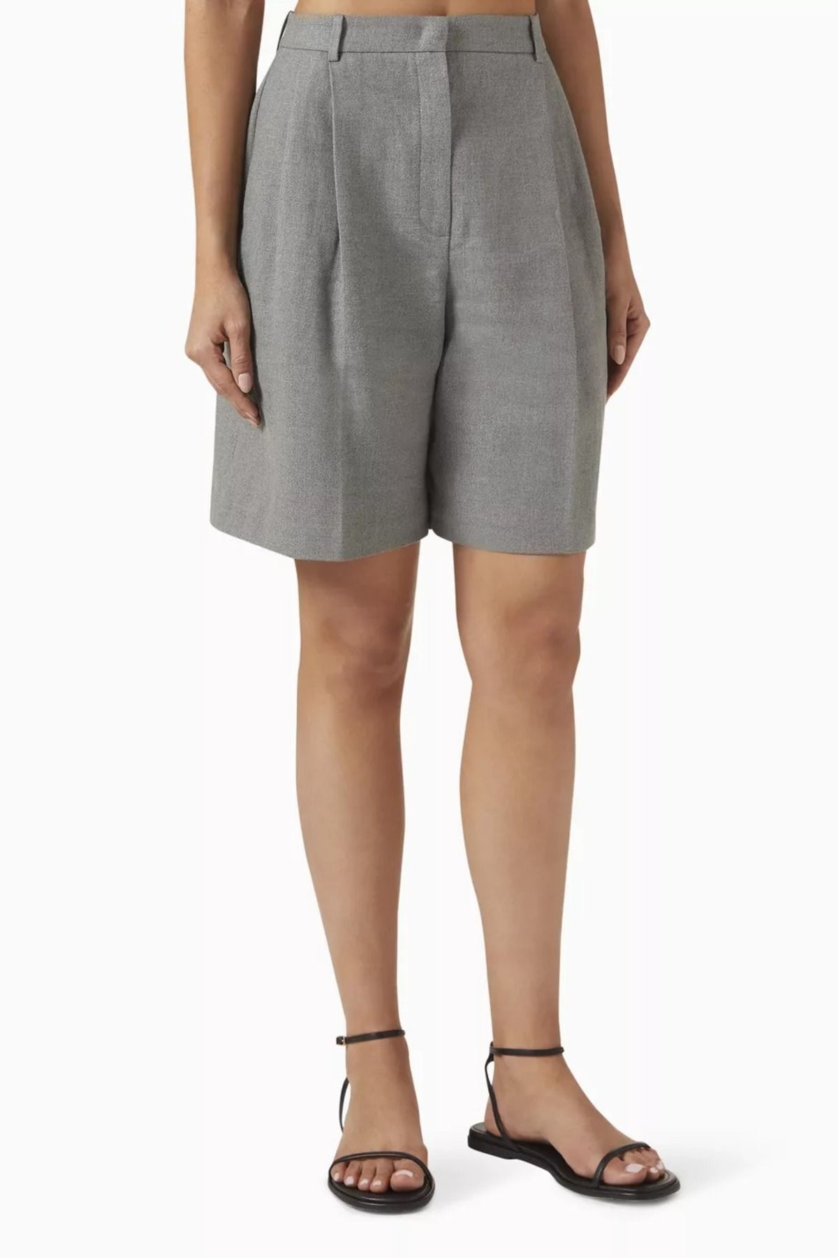 12storeez Linen Blend Bermuda Shorts, Şık ve Hafif Yazlık Şort Koyu Gri